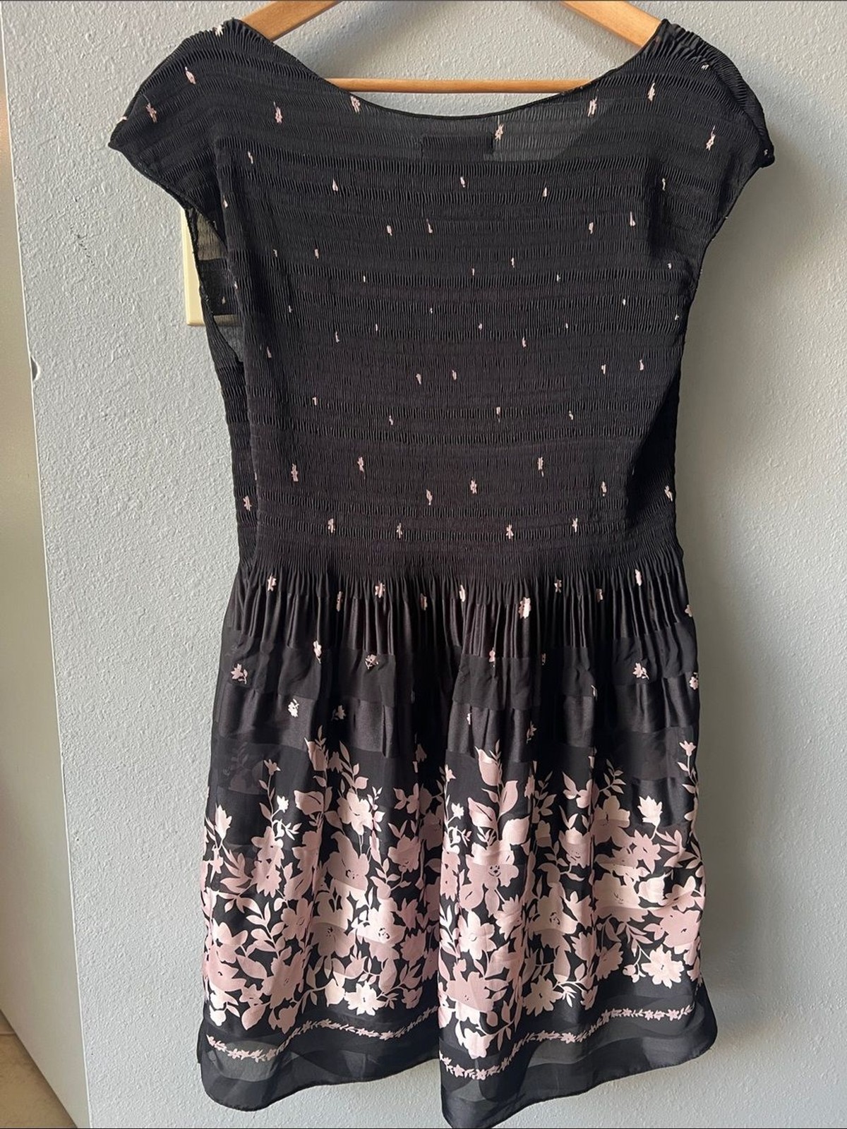 Max Edition Black Midi Dress with Pink Floral Border