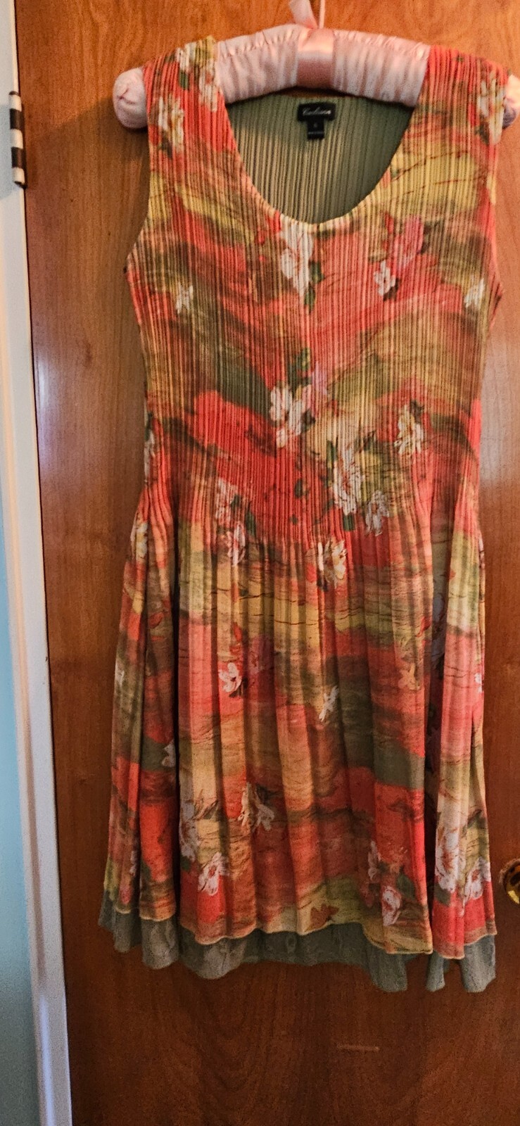 Caeliann Orange Pleated Art you can Wear Dress