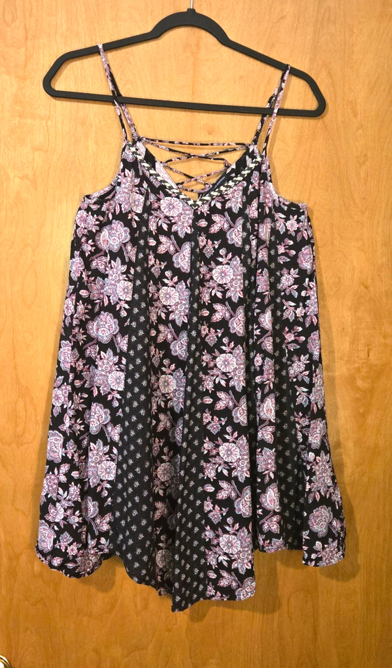 American Eagle Small Bohemian pattern Lace Up Back Fit & Flare Sundress flowy