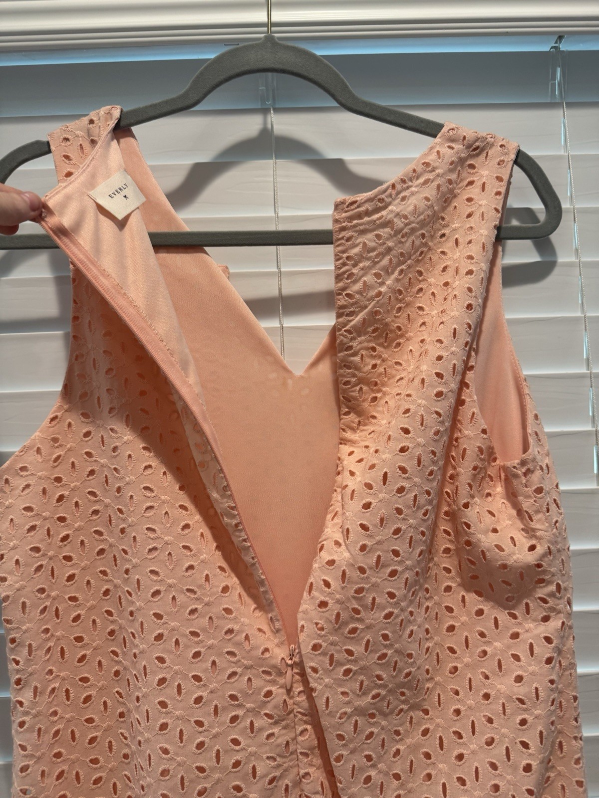 Everly Feminine Floral Eyelet Detail Coral Light Pink Spring Sun Dress Size M