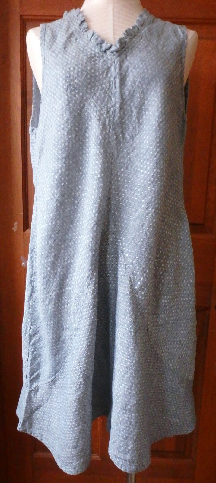 FLAX Designs Linen Dress 1G NWOT Special Dress Steel Fleur-deLis