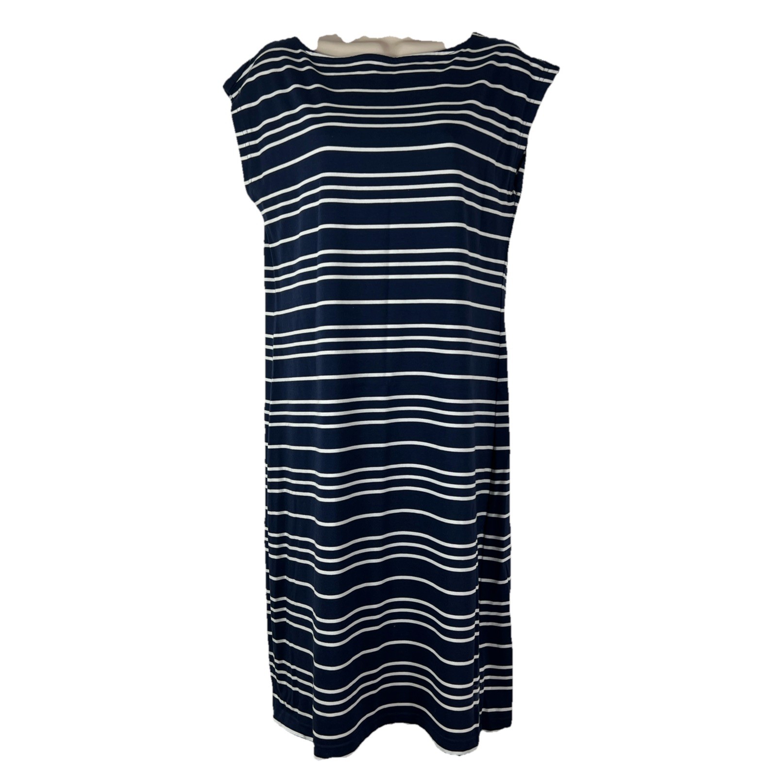Nautica T-Shirt Dress Women’s Medium Knee Length Sleeveless Navy Blue Striped