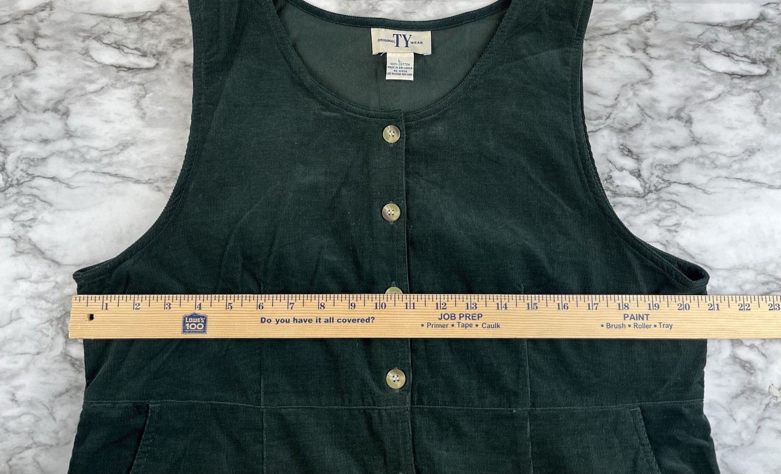 Original TY Wear Green Corduroy Maxi Dress Cottagecore Side Pockets Womens Lg