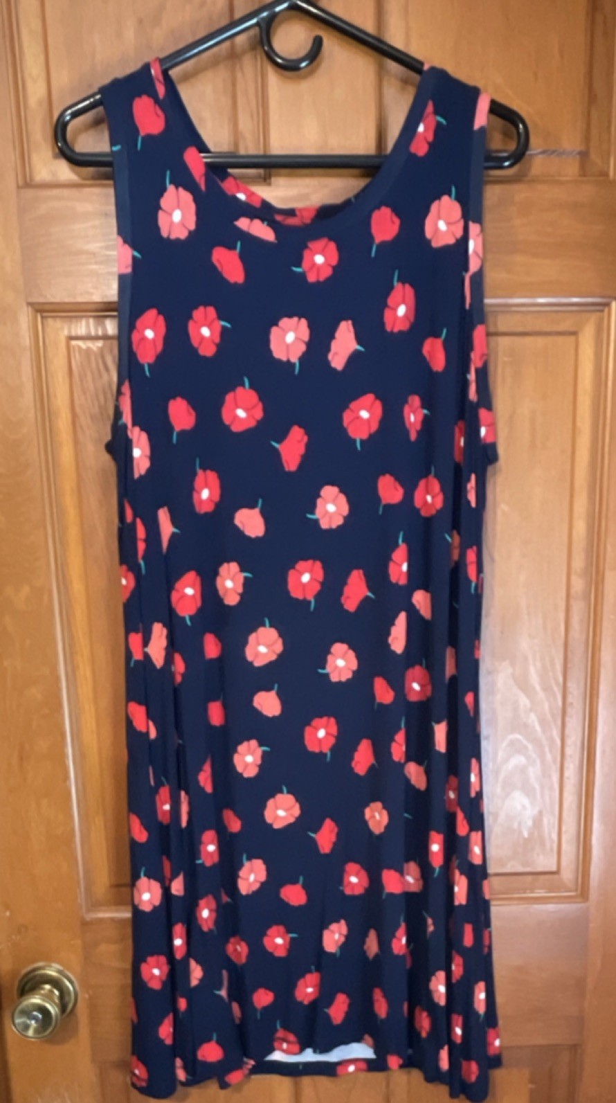 St. John’s Bay Women’s XL Navy/Red Floral Knit Shift Dress Sleeveless