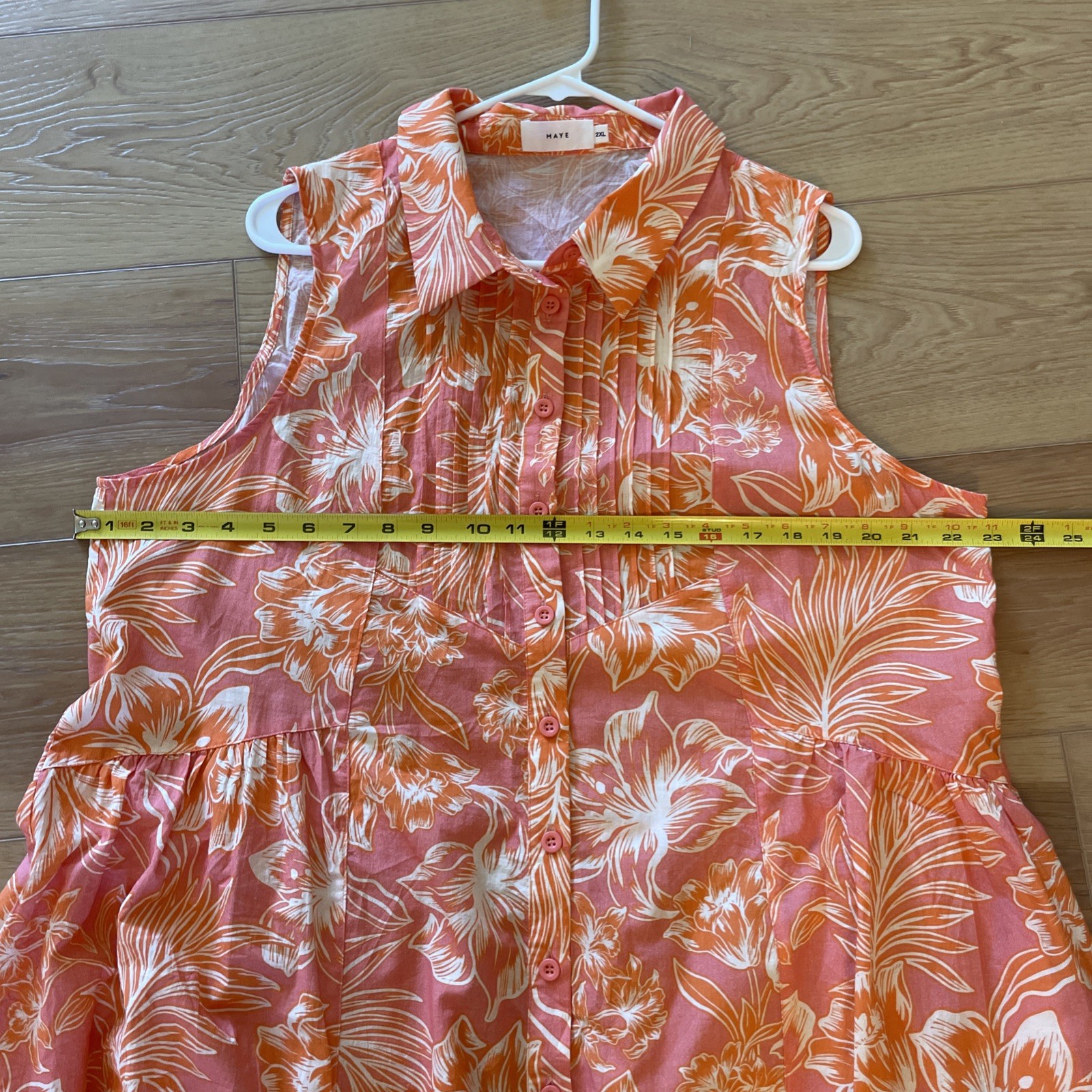 MAYE Corinne Dress Sleeveless Midi Collared Pockets Pin-tuck Floral Cotton2XL