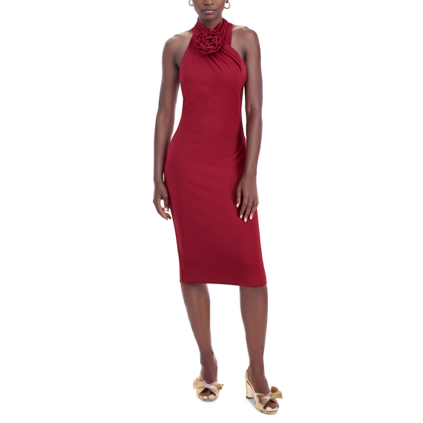 Rachel Roy Harland Dress Womens Medium Cabernet Rose Halter Sheath Sleeveless