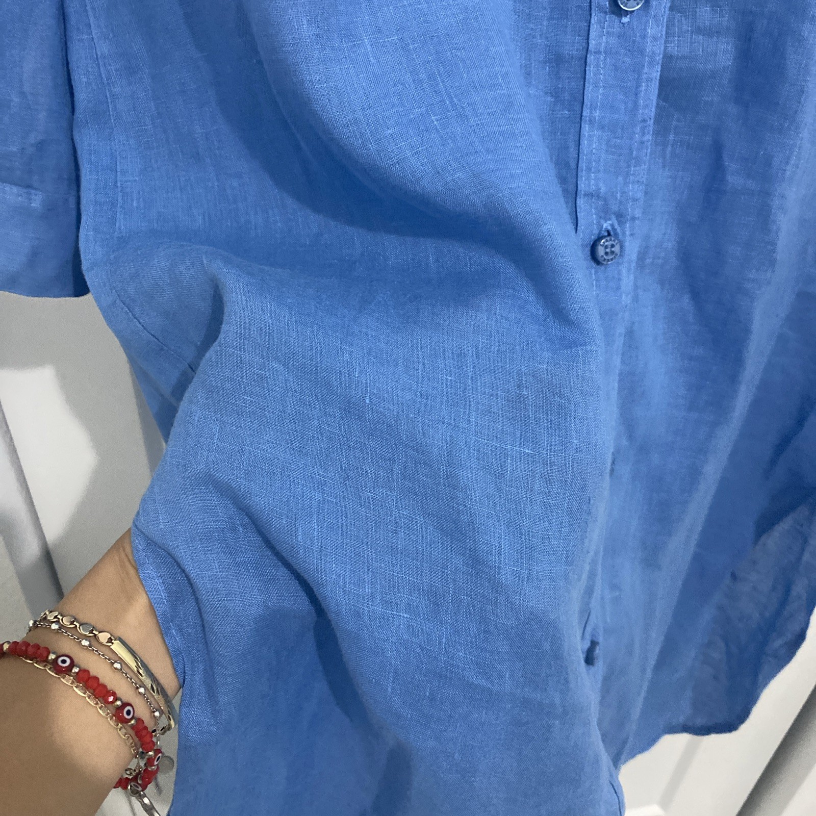 Stark X Linen Light Blue Dress Cover Up Button Down Size Medium Retail $236