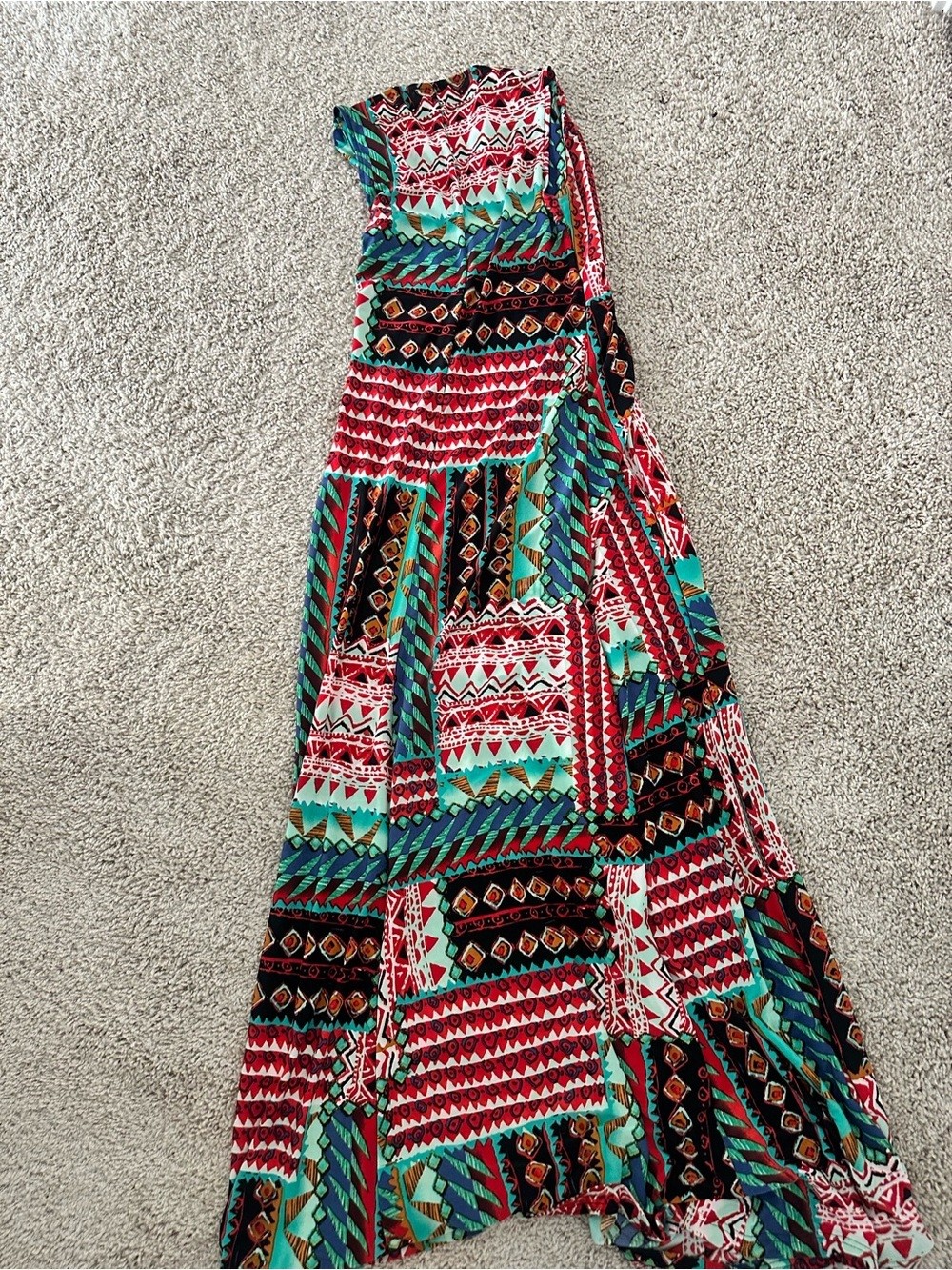 Cache Maxi Dress Size S Boho Tribal Geometric Print Sleeveless