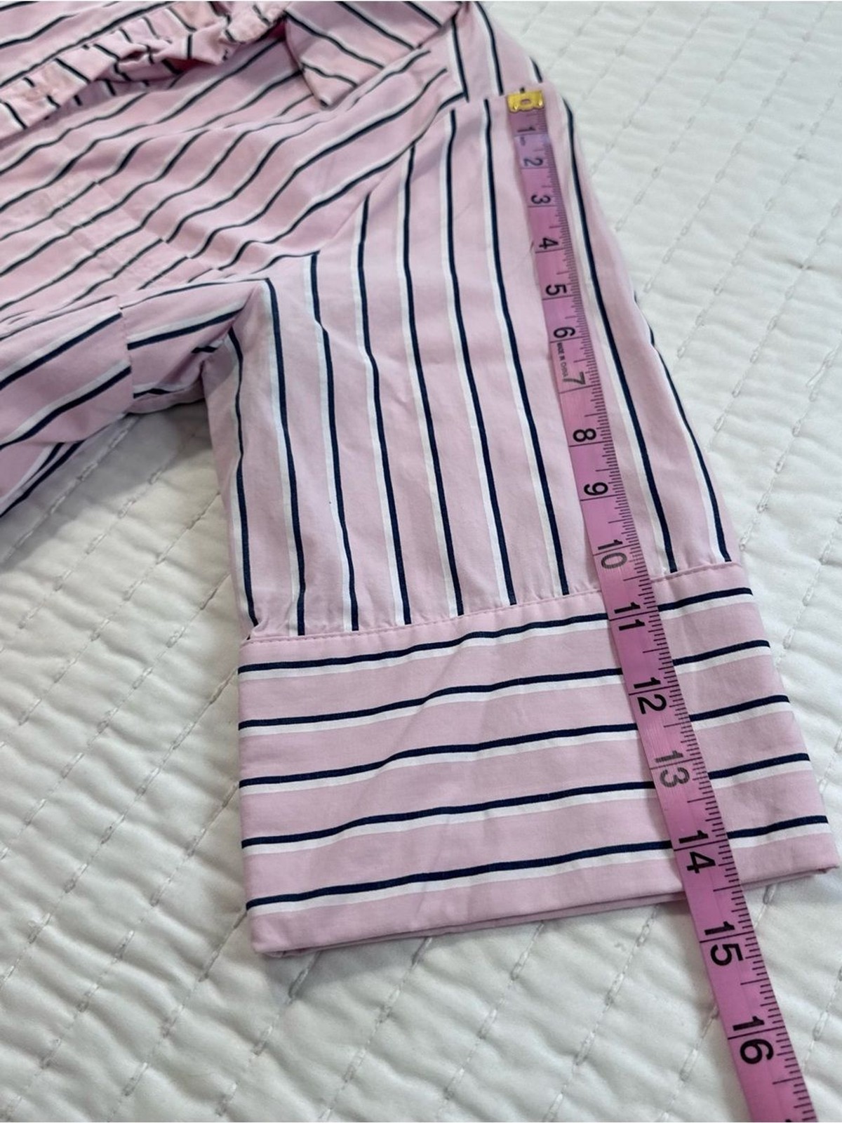 Entro Pink White and Navy Parker Striped Ruffle-Hem Mini Shirt Dress Size S