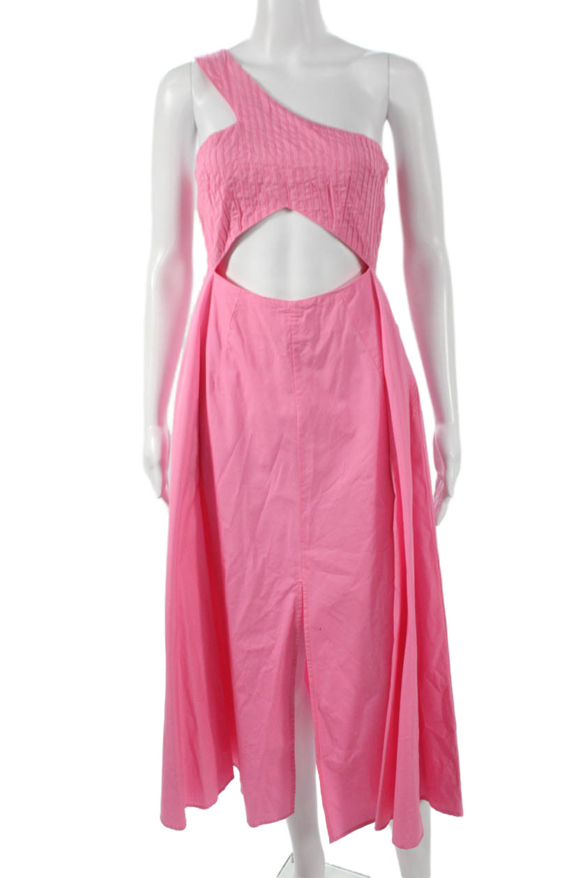 S/W/F Womens Sundress Pink Cotton One Shoulder Zip Long Size M