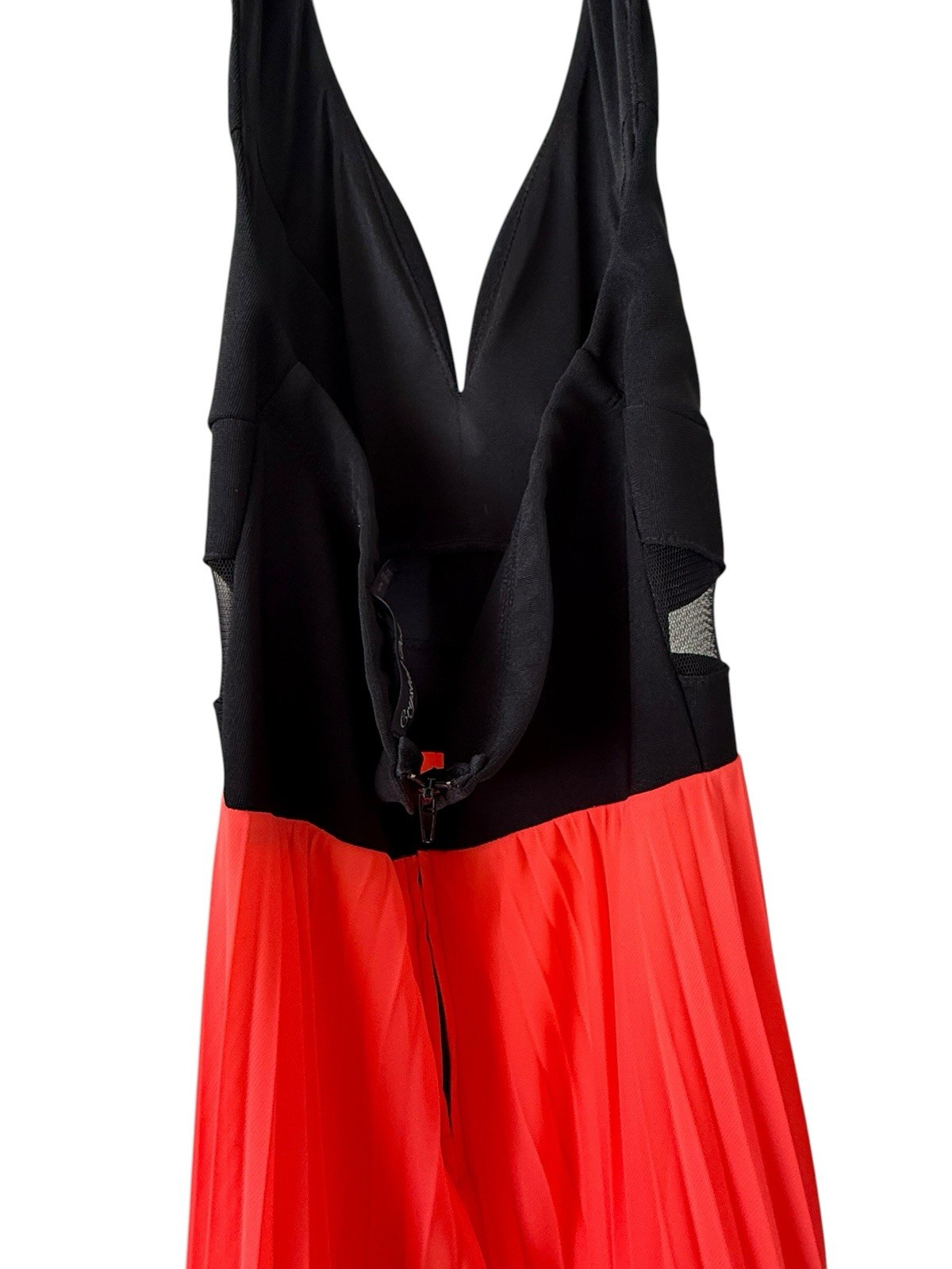 Crystal Doll Black & bright Red Pleated Chiffon Maxi Dress Cut Out Zip Size S