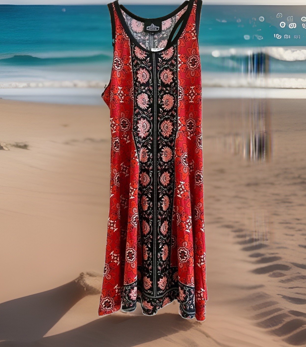 Angie M Floral Mini Tank Dress Red Sleeveless Boho Festival Travel