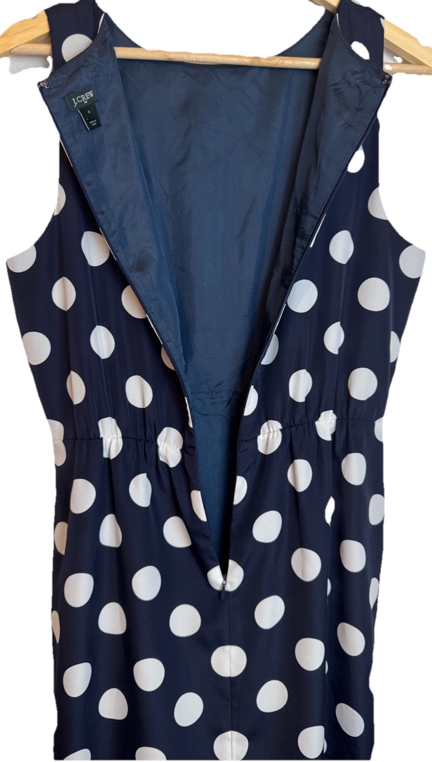 J Crew Navy Blue Polka Dot Shift Dress Elastic Lined Size 8 43750