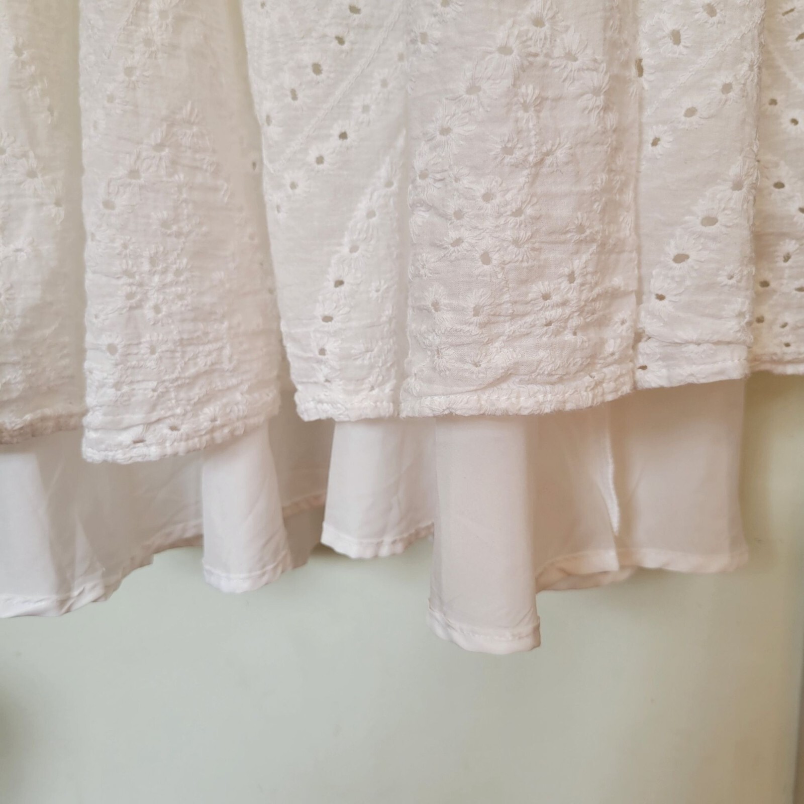 Lulus S White Eyelet Halter Maxi Dress Smocked Back Tie Closure Cotton