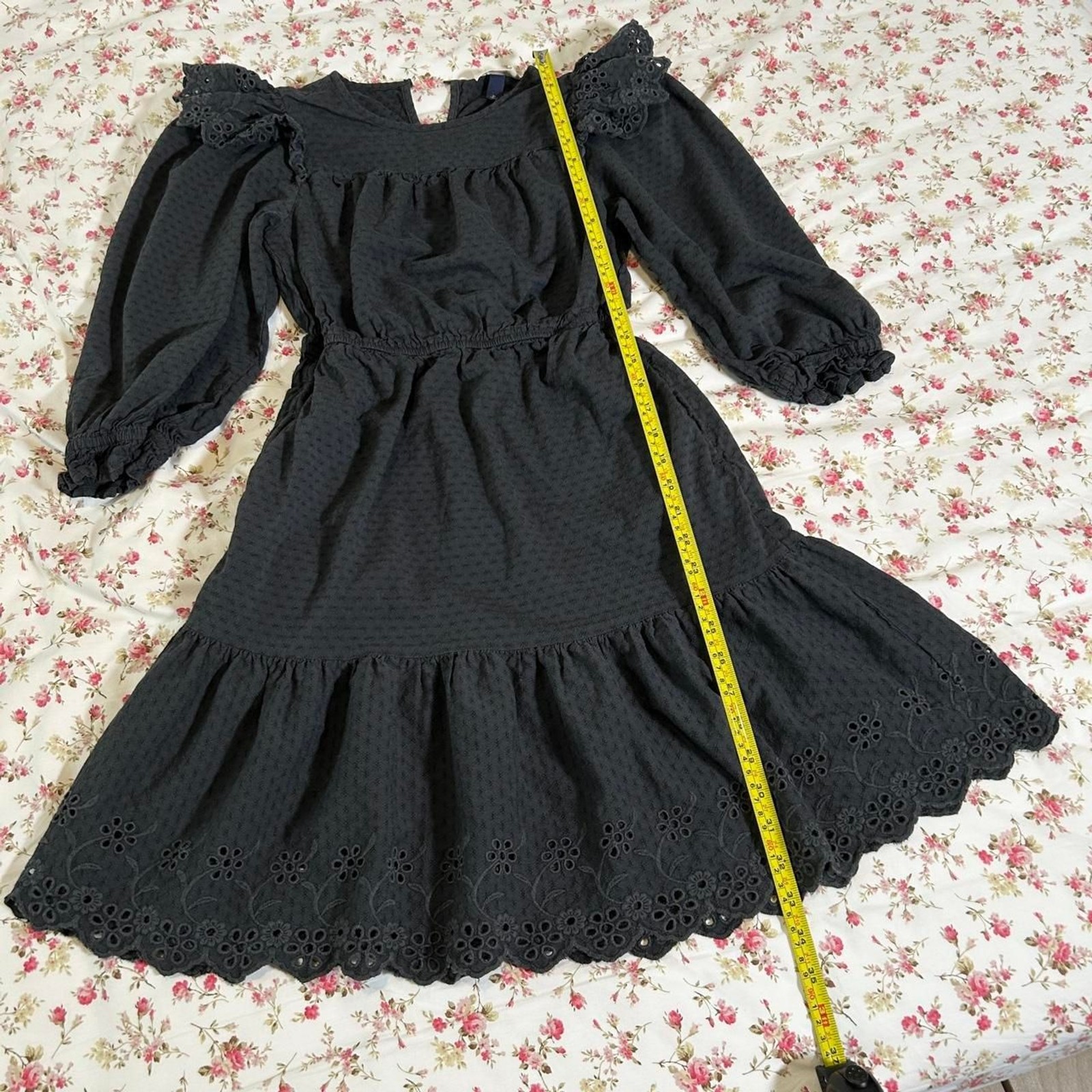 Universal Thread dark gray ruffle eyelet frilly long sleeve dress XS