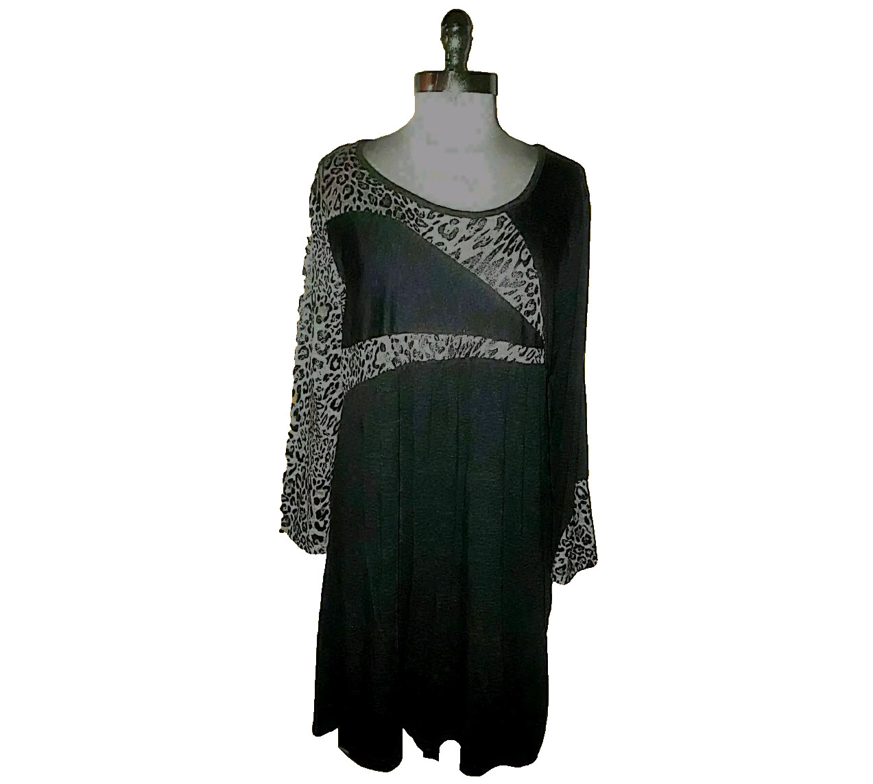NEW ASTER by FIRMIANA Size L Dress Grey Brown Shimmery Animal Print Stretch Knit