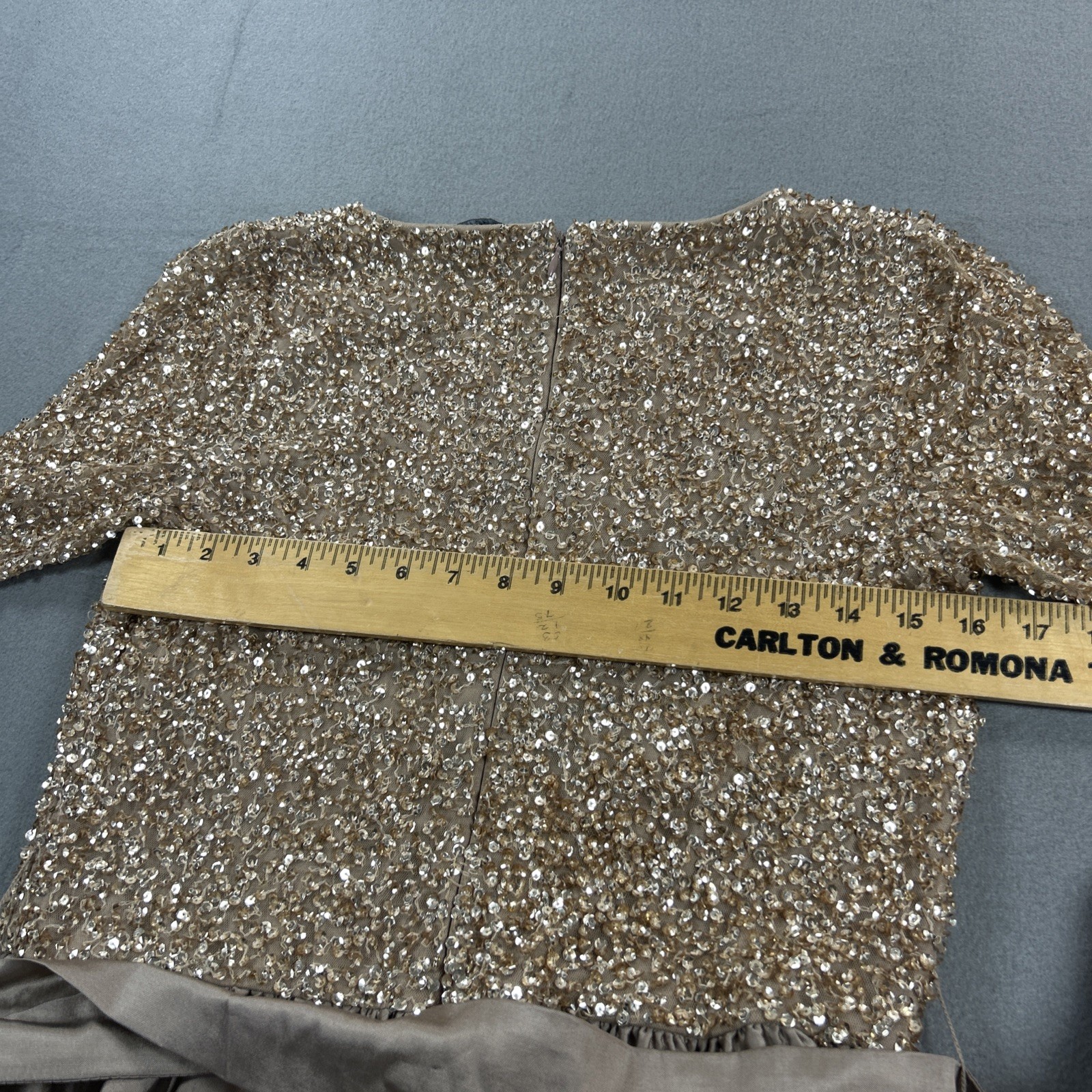 Pisarro Nights Size 12 NWT Light Mocha Gold Sequin & Taffeta Formal Gown