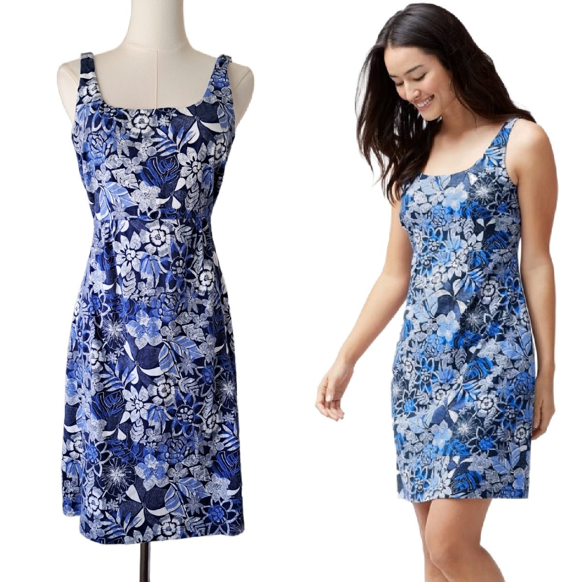TOMMY BAHAMA Boardwalk Blooms Blue Floral Tank Mini Dress Size Small