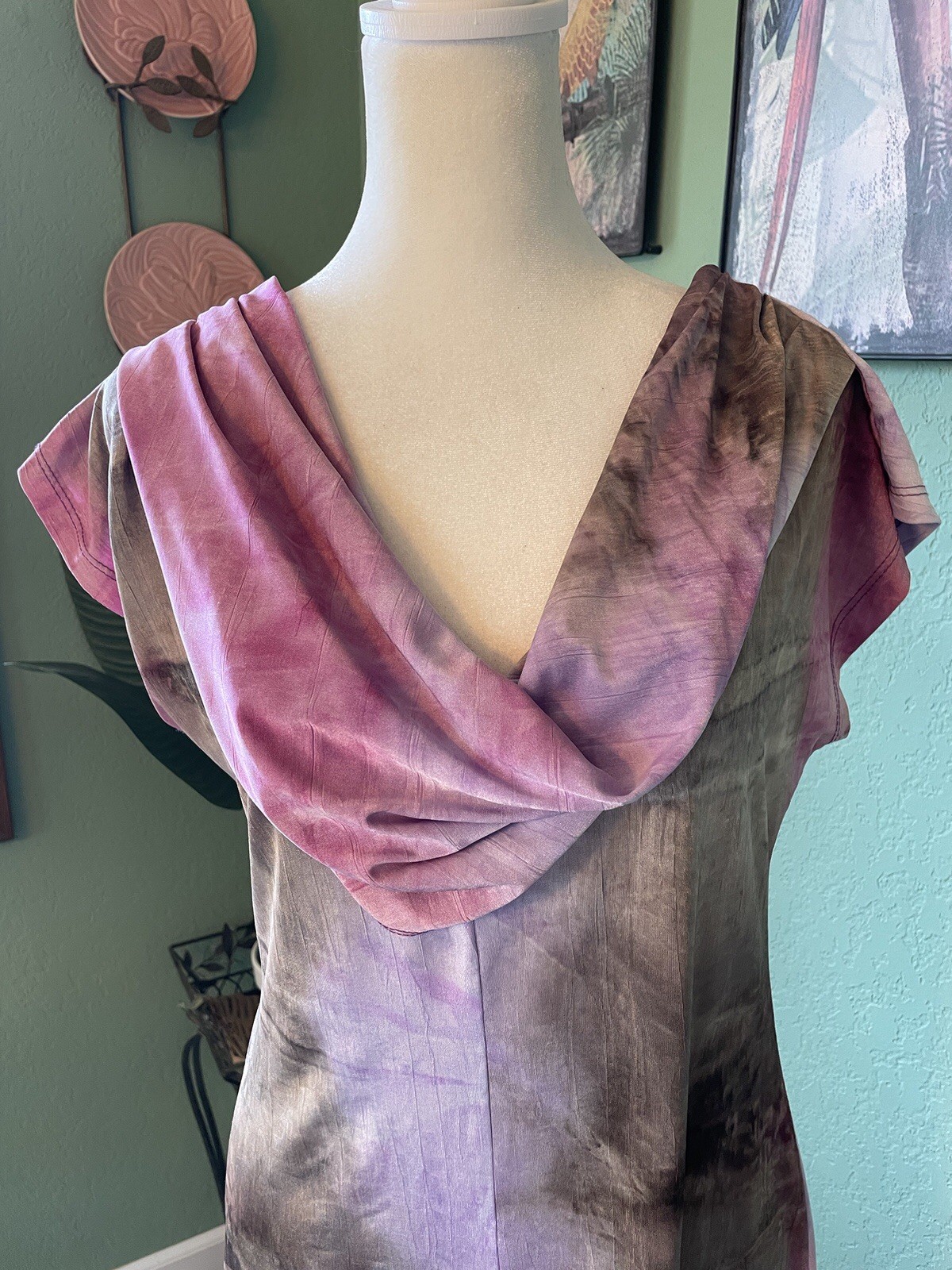 J Les Modes ASM Fashions Cowl Neck Shift Silhouette Tie Dye Medium