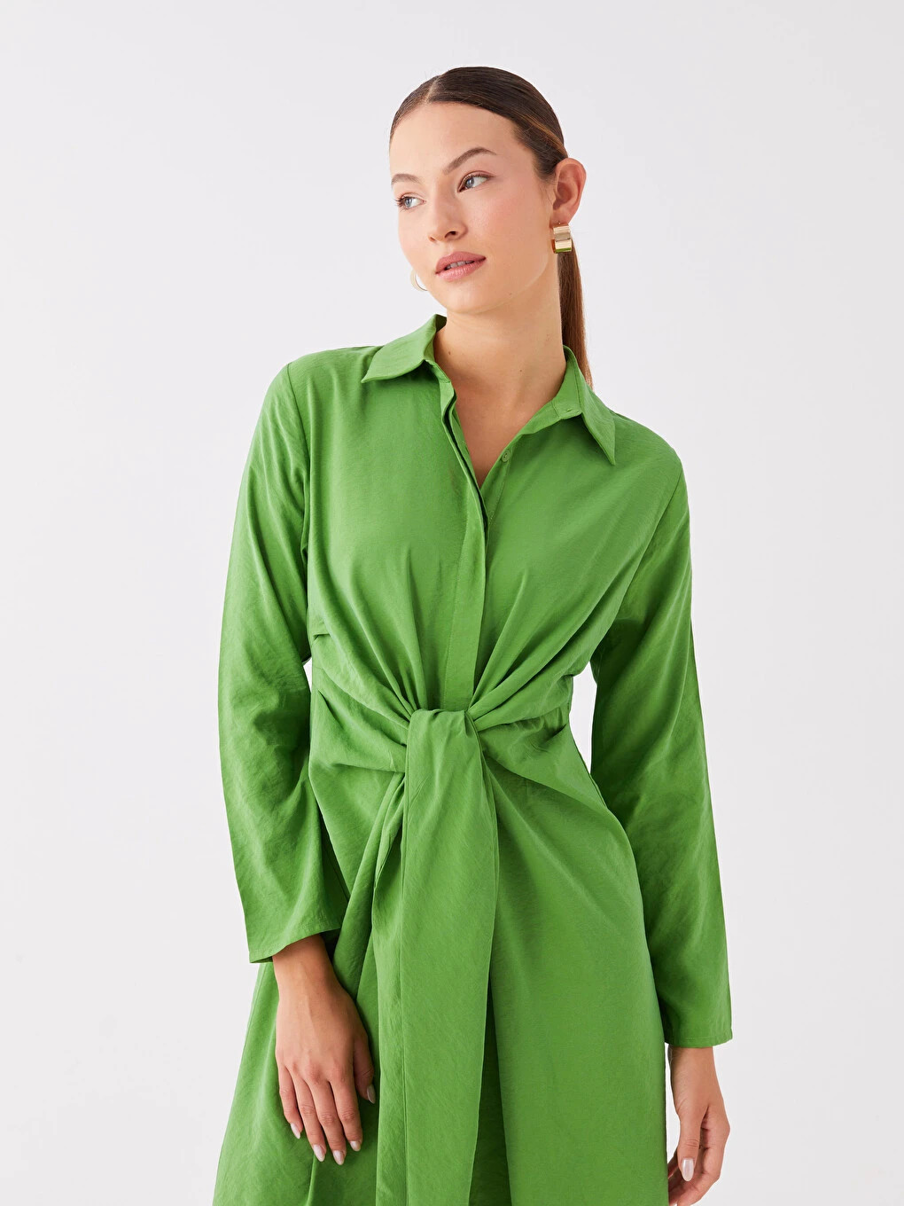 NWT Mango Green Tie Waist Shirt Dress Women’s Size 2 Long Sleeve Career