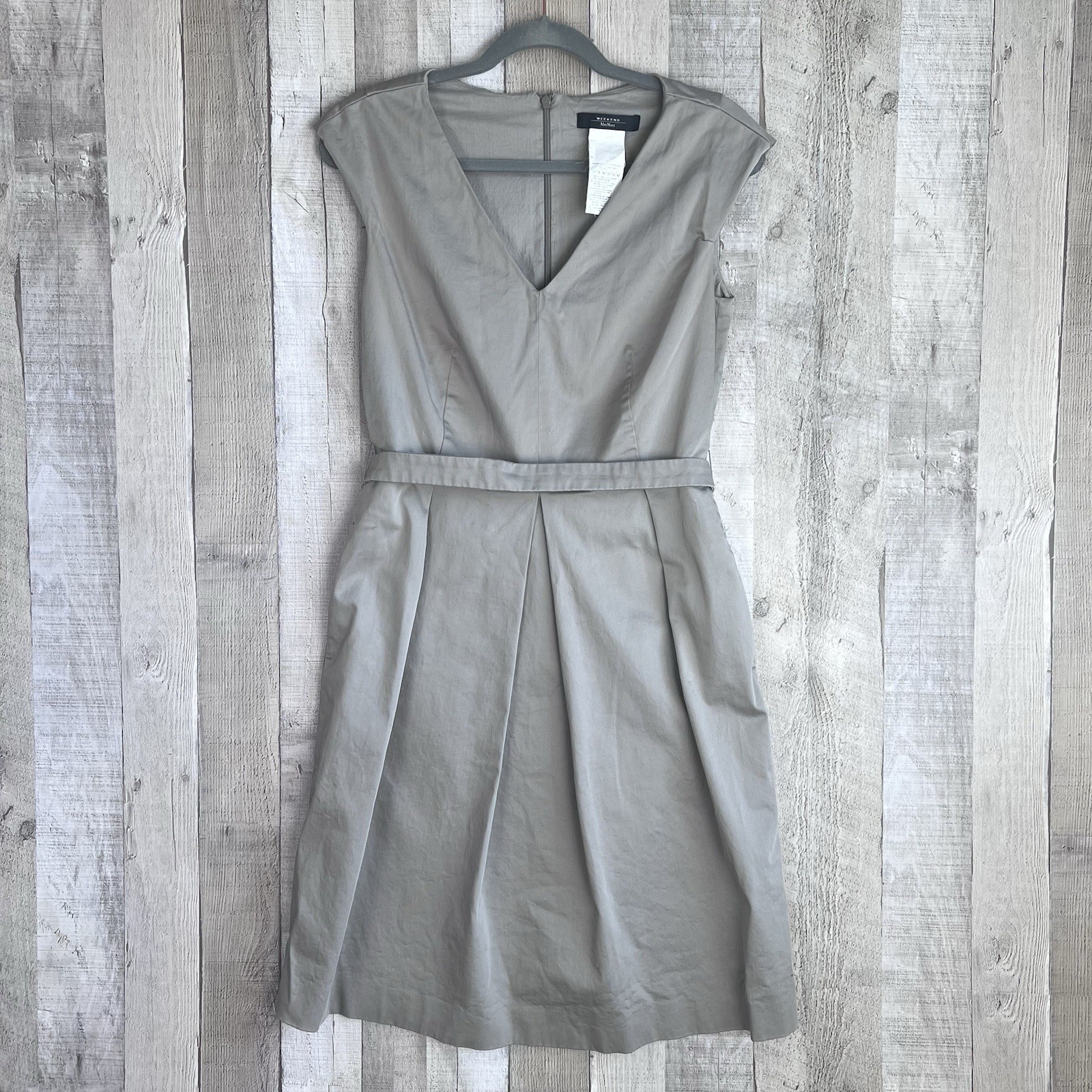 Max Mara Weekend FANELLO A Line Dress Women Size 40/ US-8 Dove Gray Pleated Belt