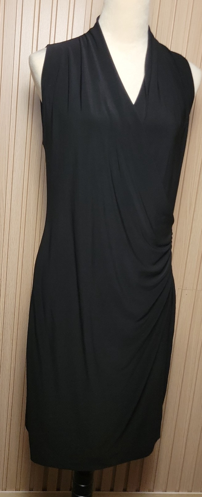 Norma Kamali Sleeveless Draped Ruched Faux Wrap Dress Black Size L