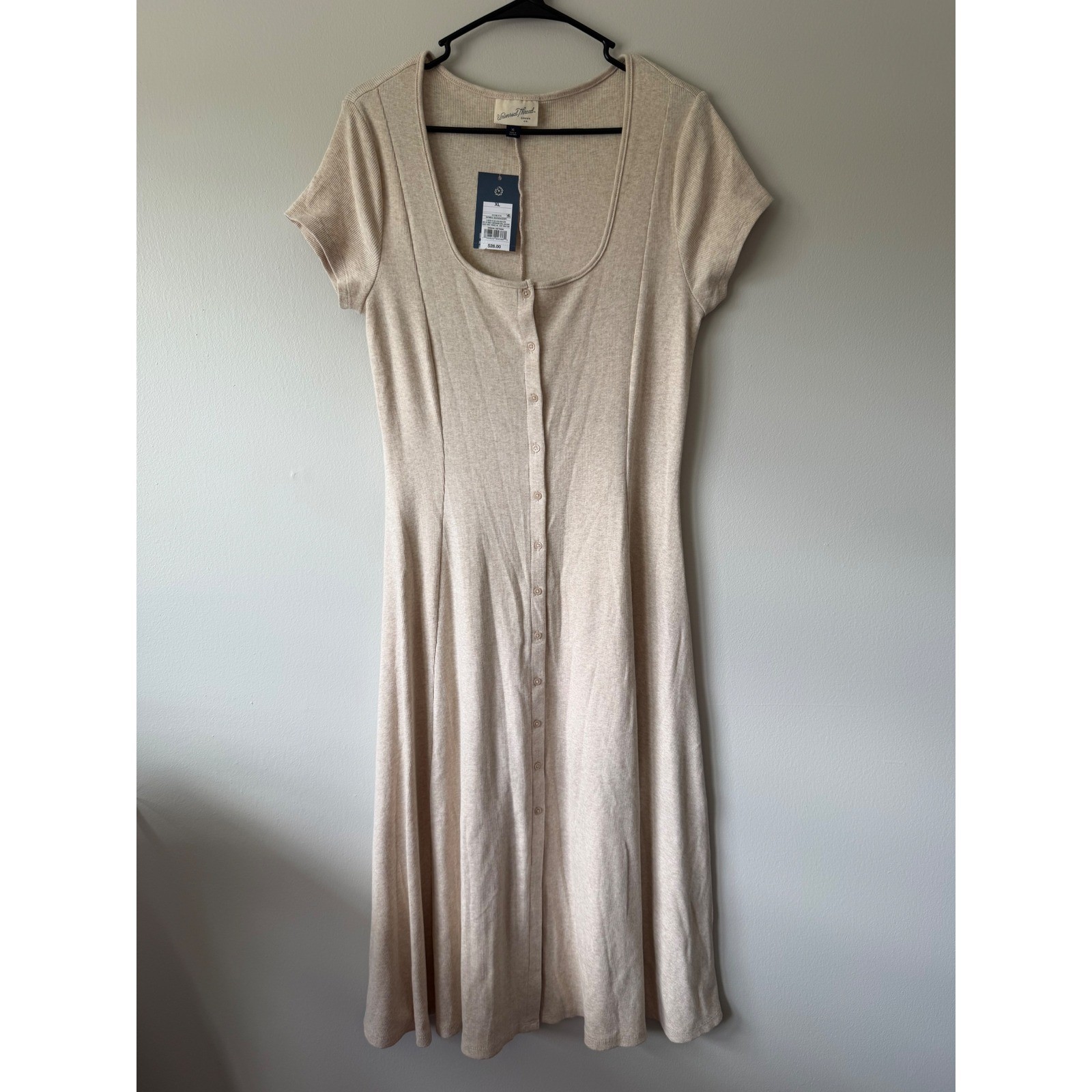 Universal Thread Midi Dress XL Oatmeal Heather Ribbed Button Front Scoop Neck