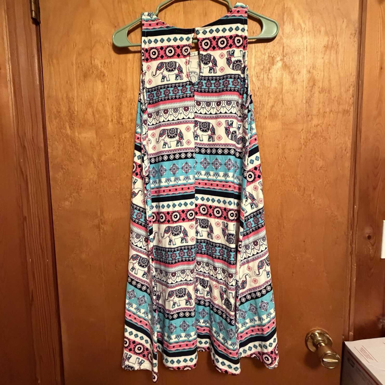 bobbie brooks Elephant Print Keyhole Round Neck Sleeveless A-Line Knee Dress S