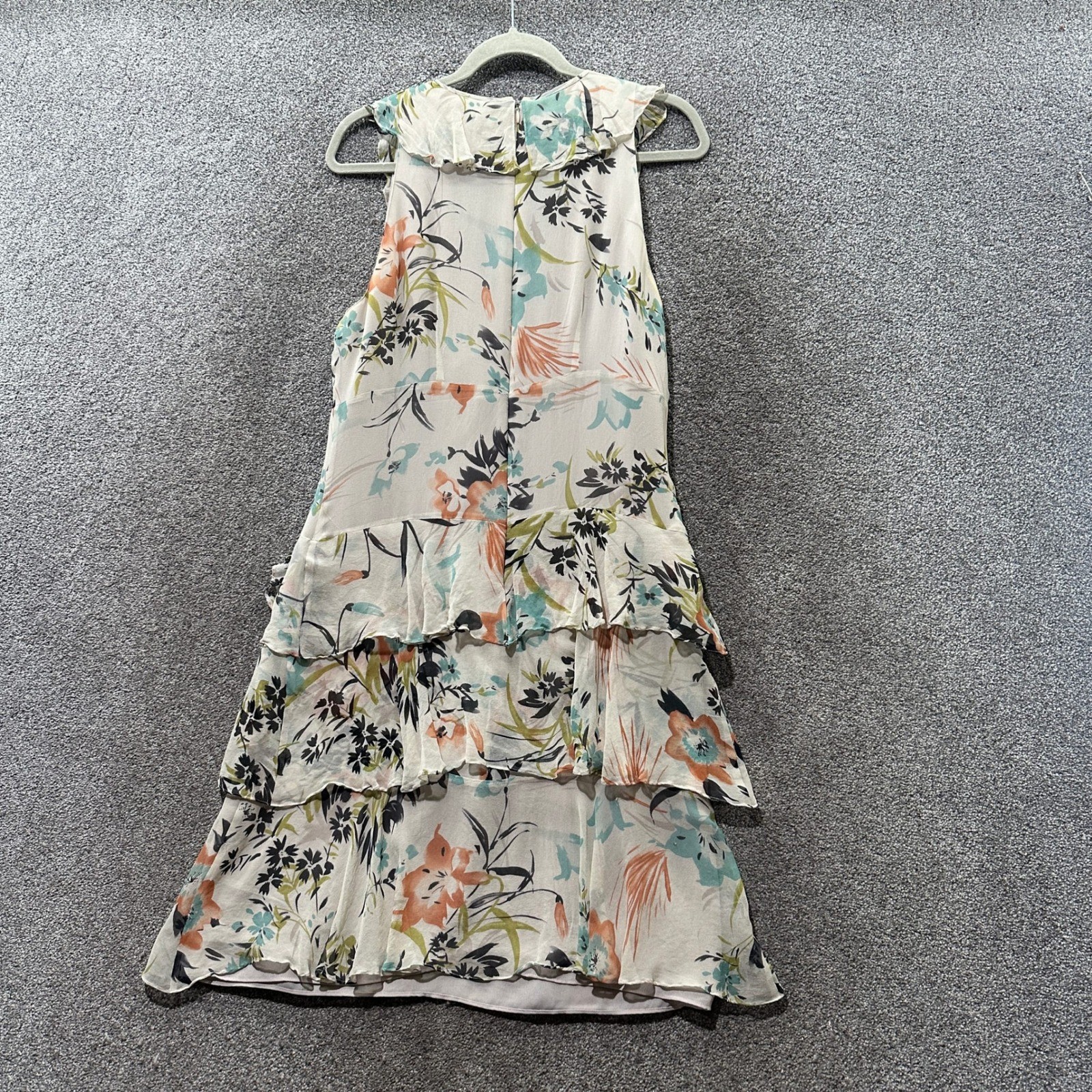 David Warren 100% Silk Tiered Ruffle Midi Dress Size 12 Floral Fairy Romantic