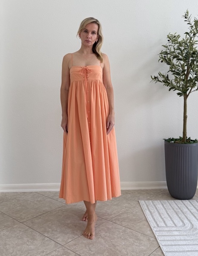 Stitchdrop Coral Orange Lace Up Smocked Maxi Dress Women’s S Cottagecore