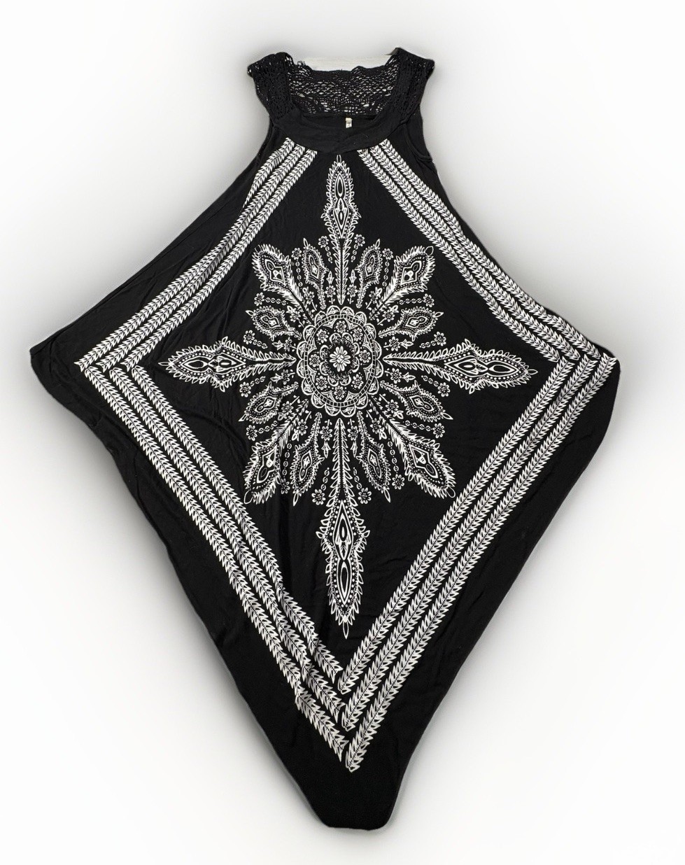India Boutique Maxi Boho Dress One Size Womens Tribal Mandala Summer Black (A14)