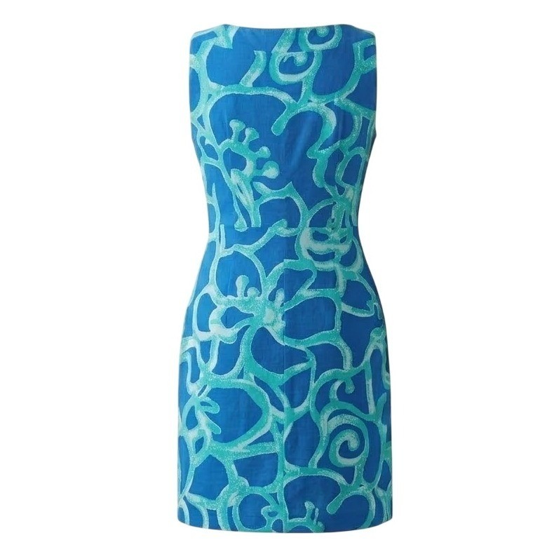 J.McLaughlin Blue Teal Abstract Sleeveless Sheath Dress Small Catalina Cloth