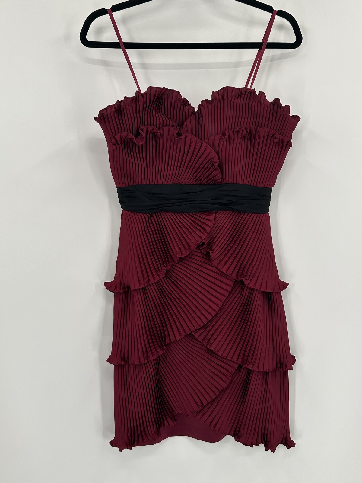 Max and Cleo Dress Womens 4 Red Pleated Ruffle Cocktail Party Mini Black Waist