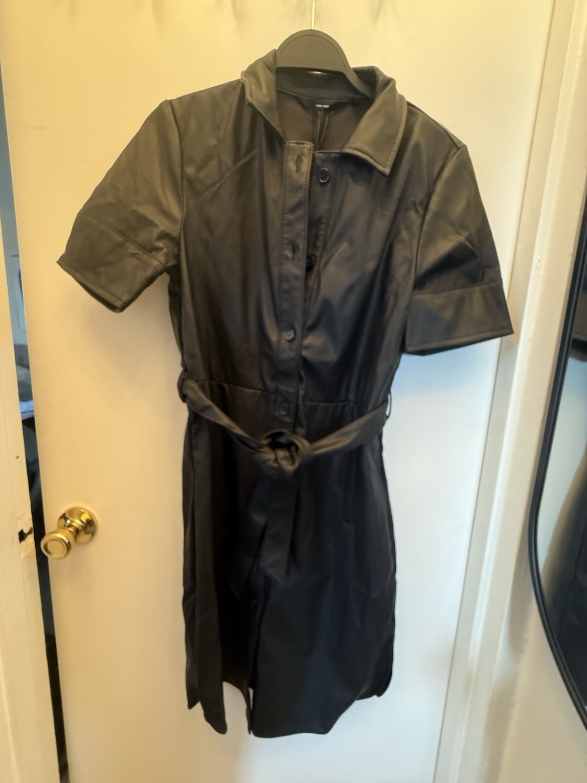 NWT Vero Moda Faux Leather Black Belted Dress Size M