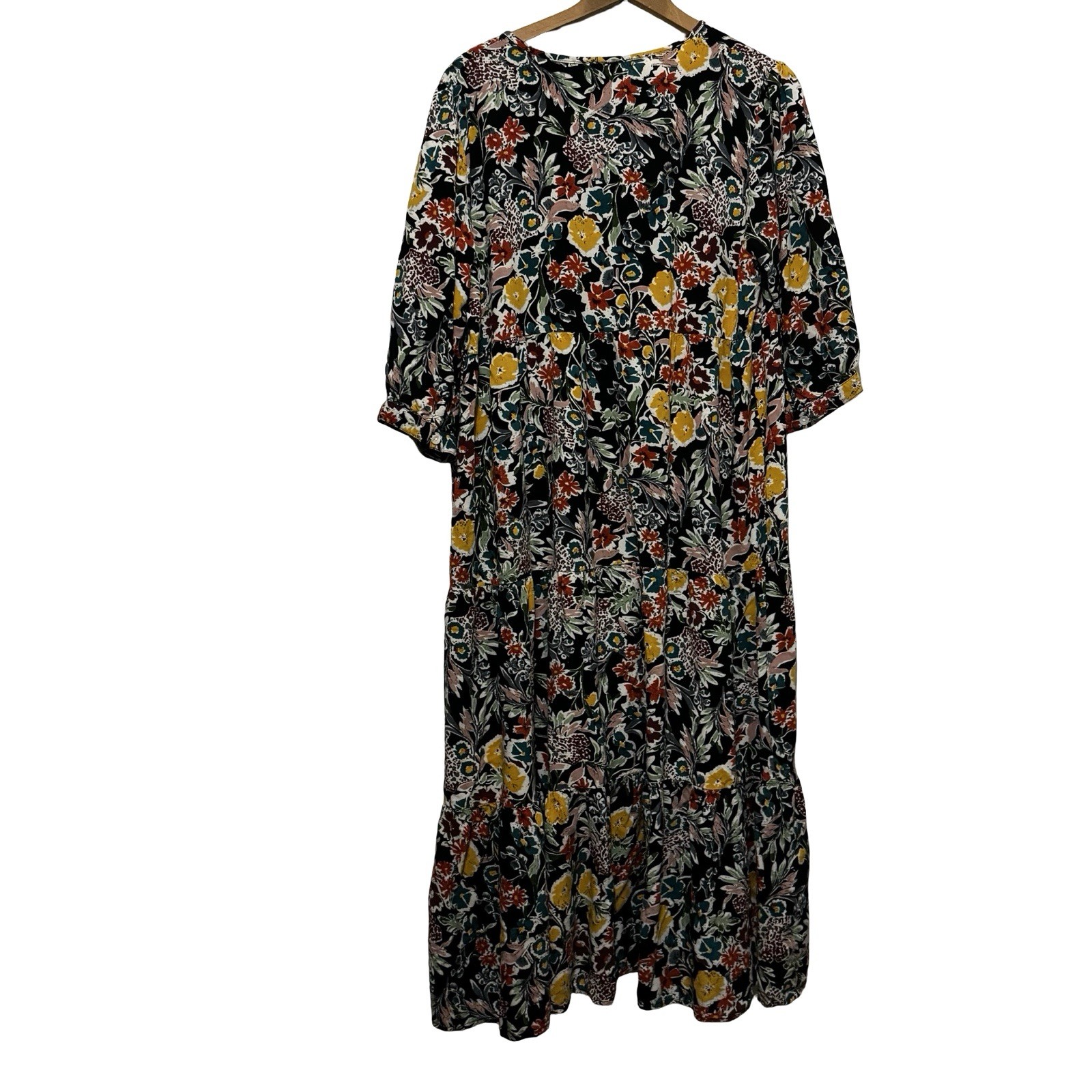 Natural Life Floral Maxi Dress Bohemian Hippie Size L / XL Tiered oversized