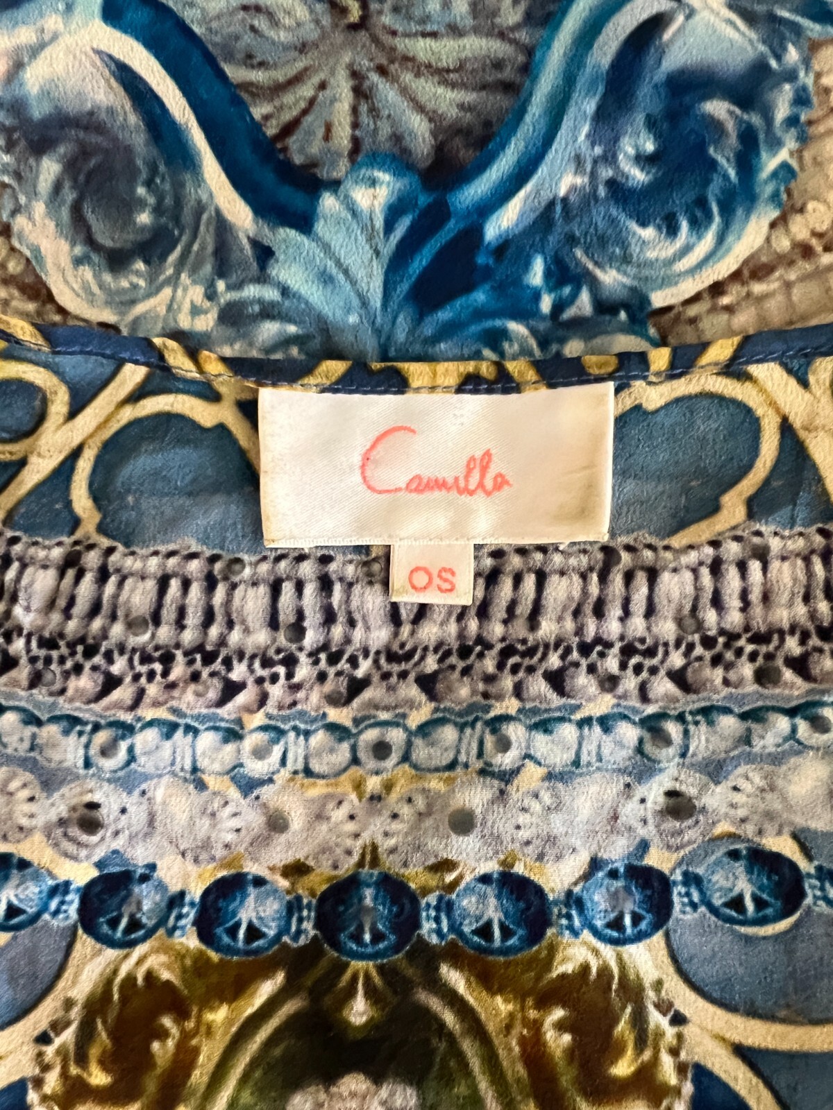 CAMILLA Blue/Yellow Medusa Print, Beads,Crystals Kaftan Dress ONE SIZE