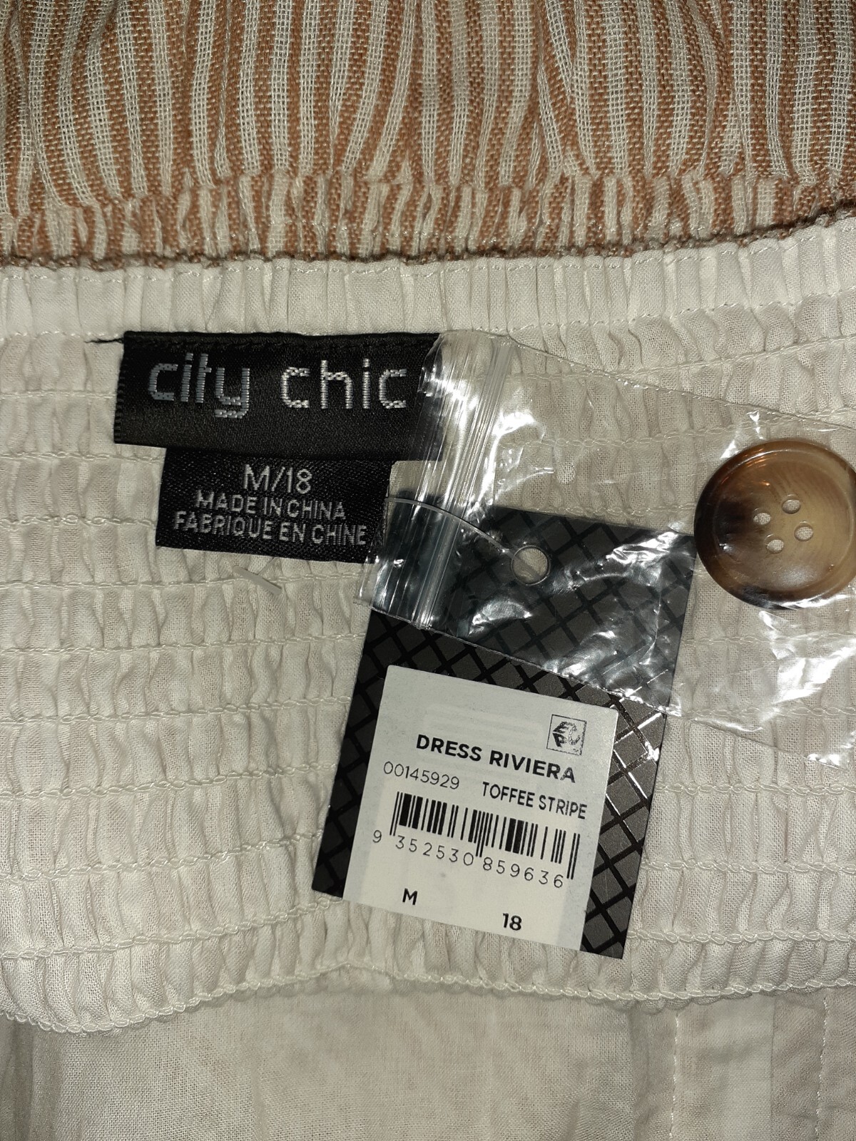 NEW CITY CHIC Plus Size 18W A-Line Dress Brown White Stripes Sleeveless Pockets