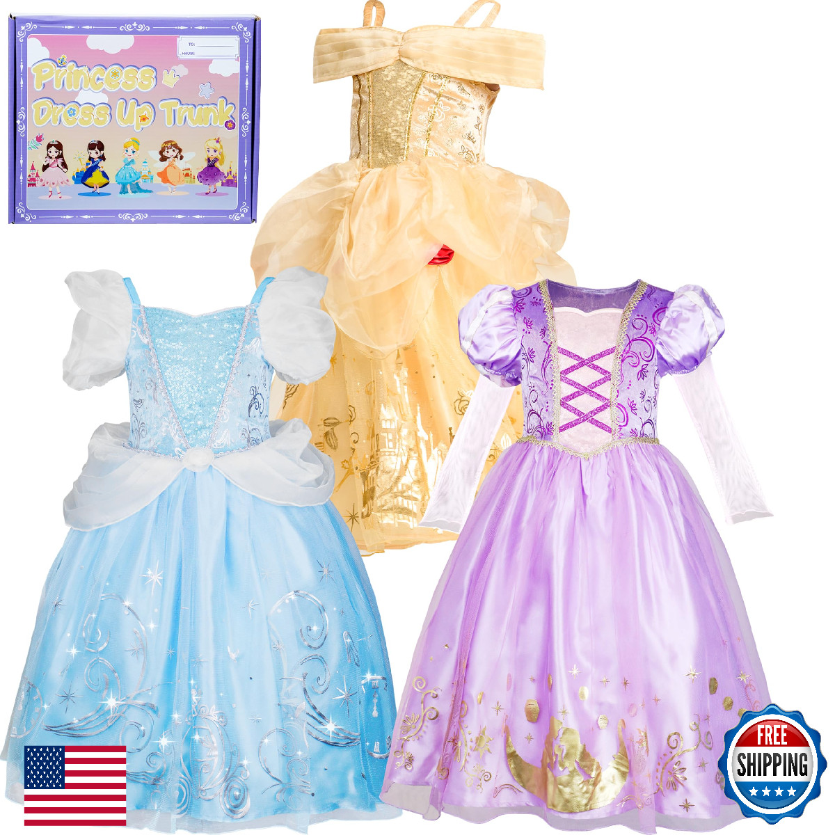 IKALI Princess Dress Up Trunk for Toddler Girls, Christmas Party Birthday Gift f