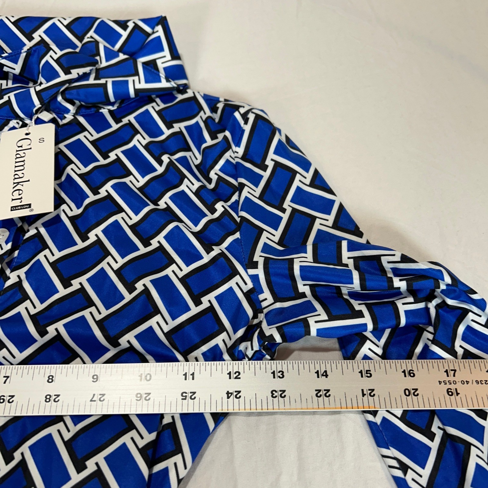 Glamaker Blue Geometric Print Long Sleeve Maxi Shirt Dress Small NEW