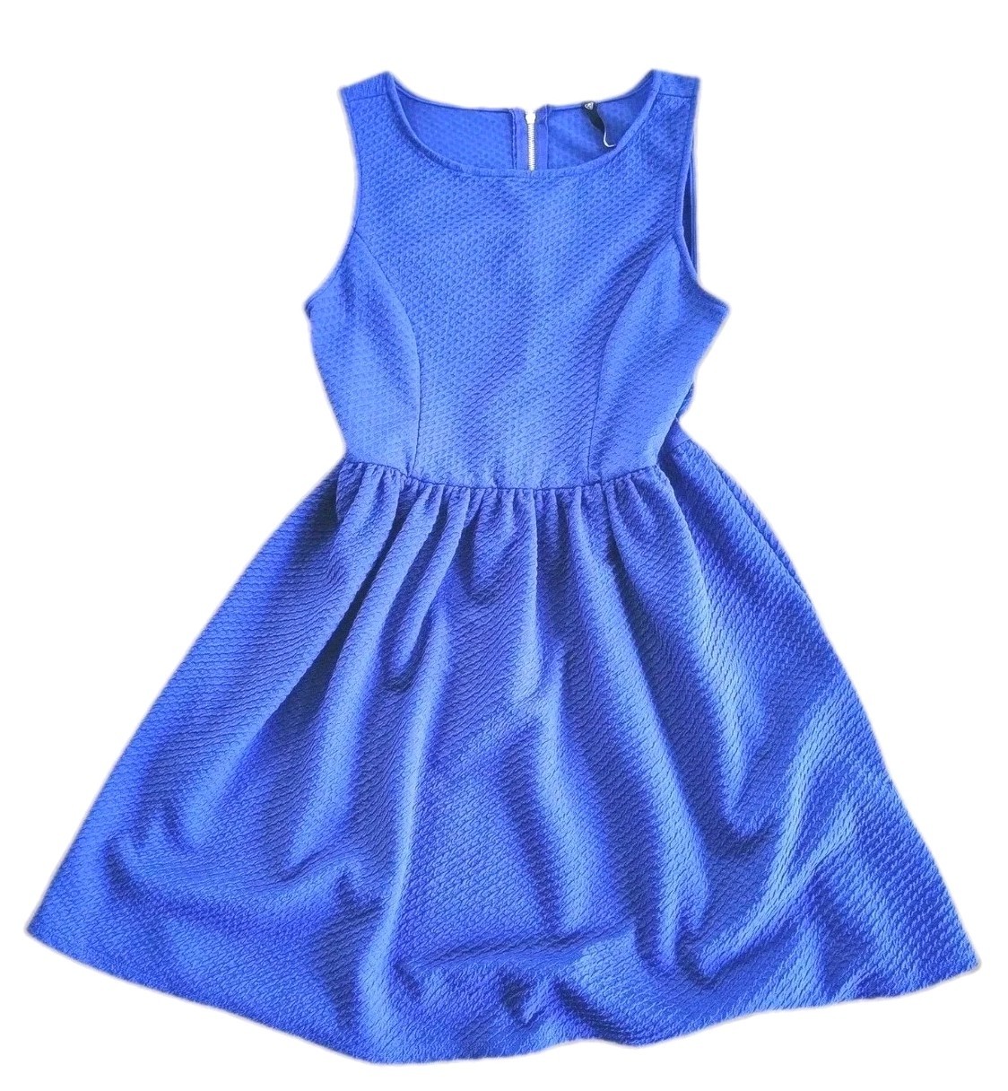Love Culture Fit & Flare Dress Juniors Small Sleeveless Textured Blue Mini