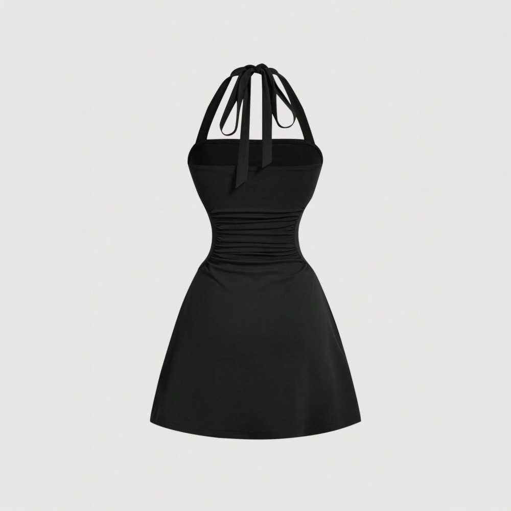 Women Halter Neck Backless Mini Dress Bodycon Party Clubwear Black S M L XL
