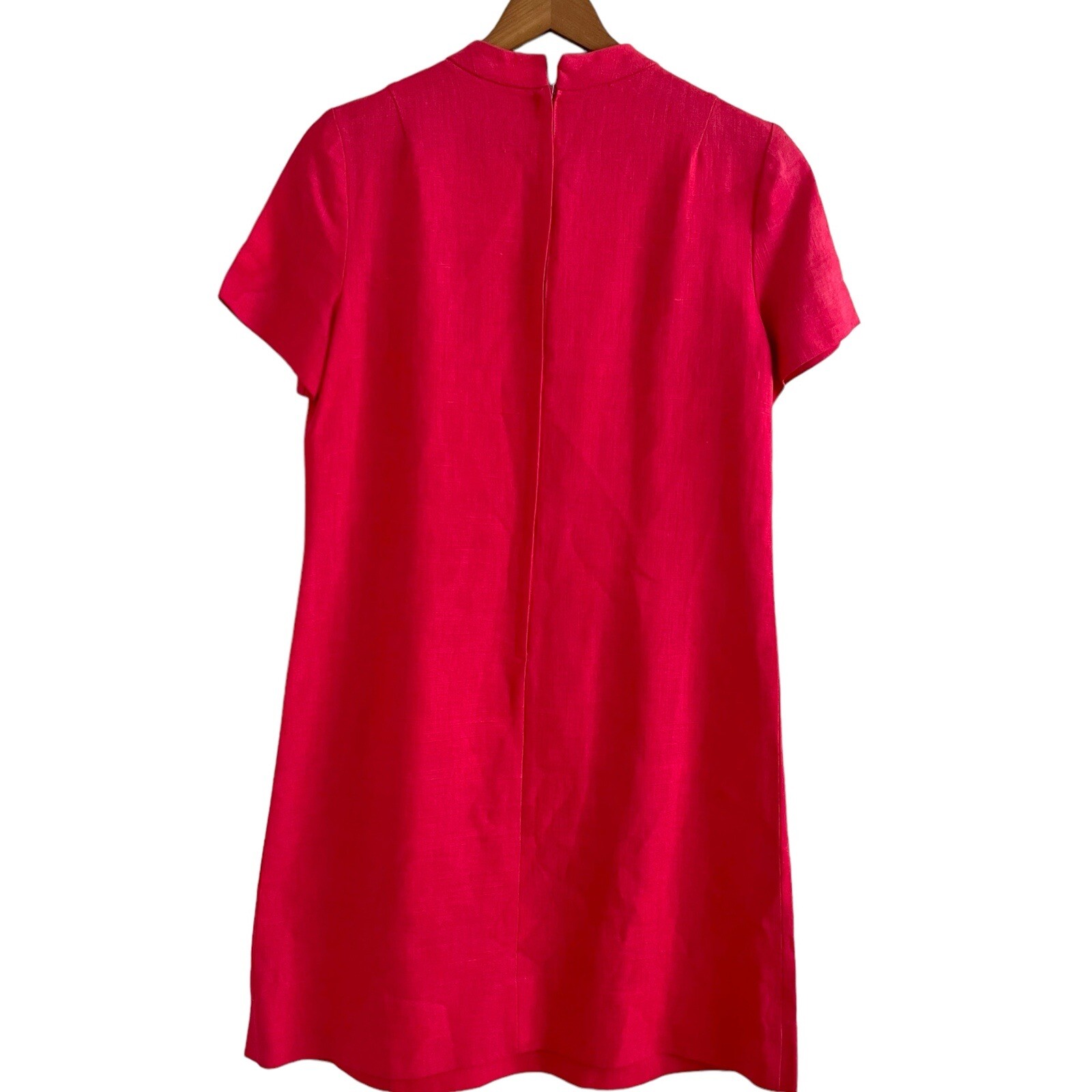 Vintage Arthur Linen Shift Dress M Red Ireland Classic Minimalist Irish 60s
