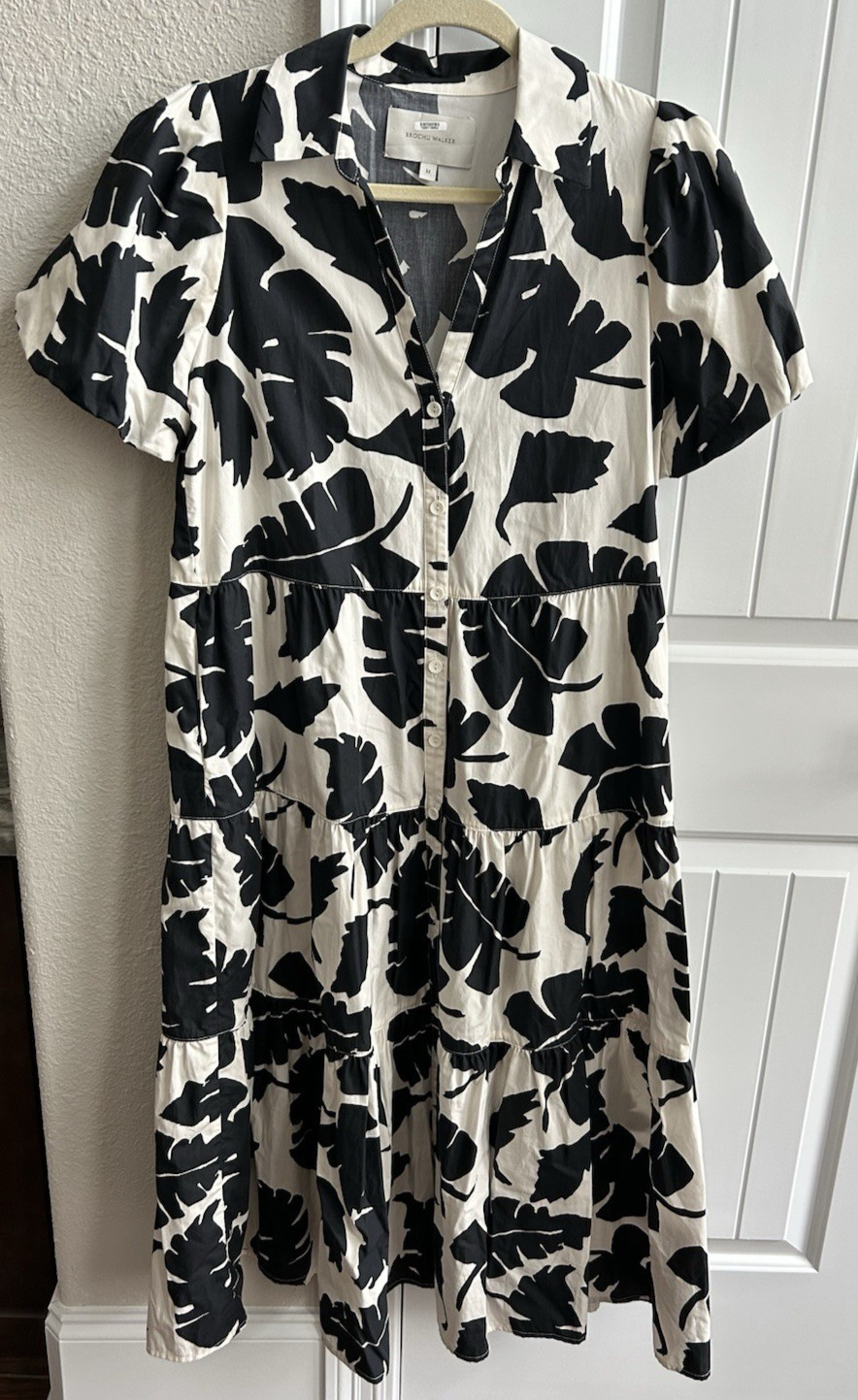 Brochu Walker Women’s Havana Midi Dress B&W Sz M Tiered Loose Pockets Boho Chic