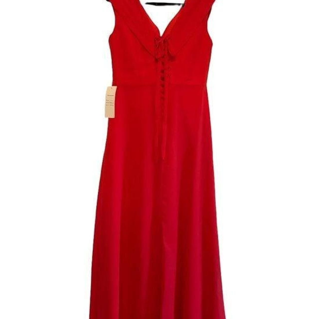 Dreamind Red V-Neck Evening Maxi Dress with Side Cascade