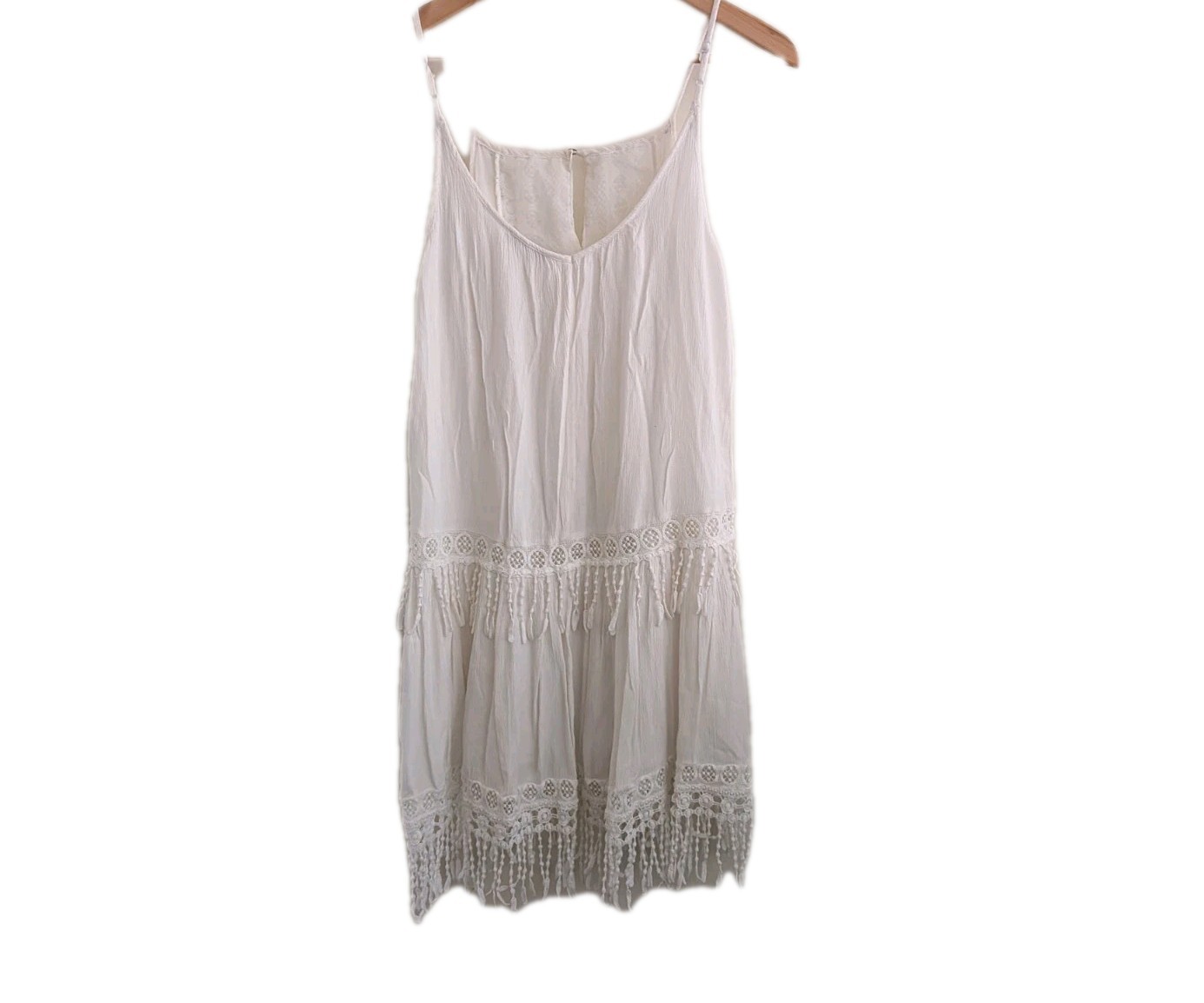 American Eagle Boho Mini Dress Crochet Lace White Tassel Fringe Festival Small