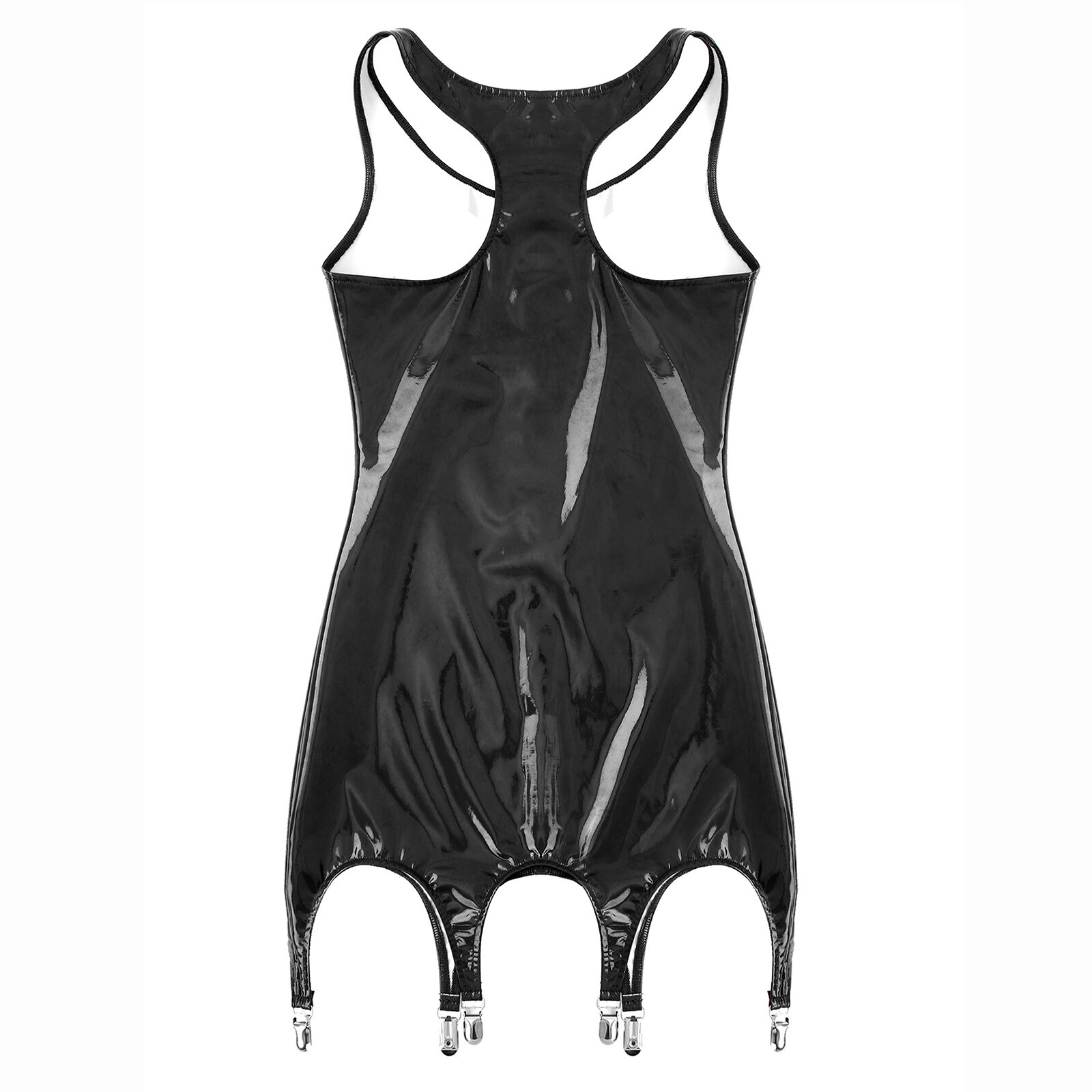 Womens Latex Leather Mini Dress Bodycon Cupless Lingerie Garter Party Clubwear