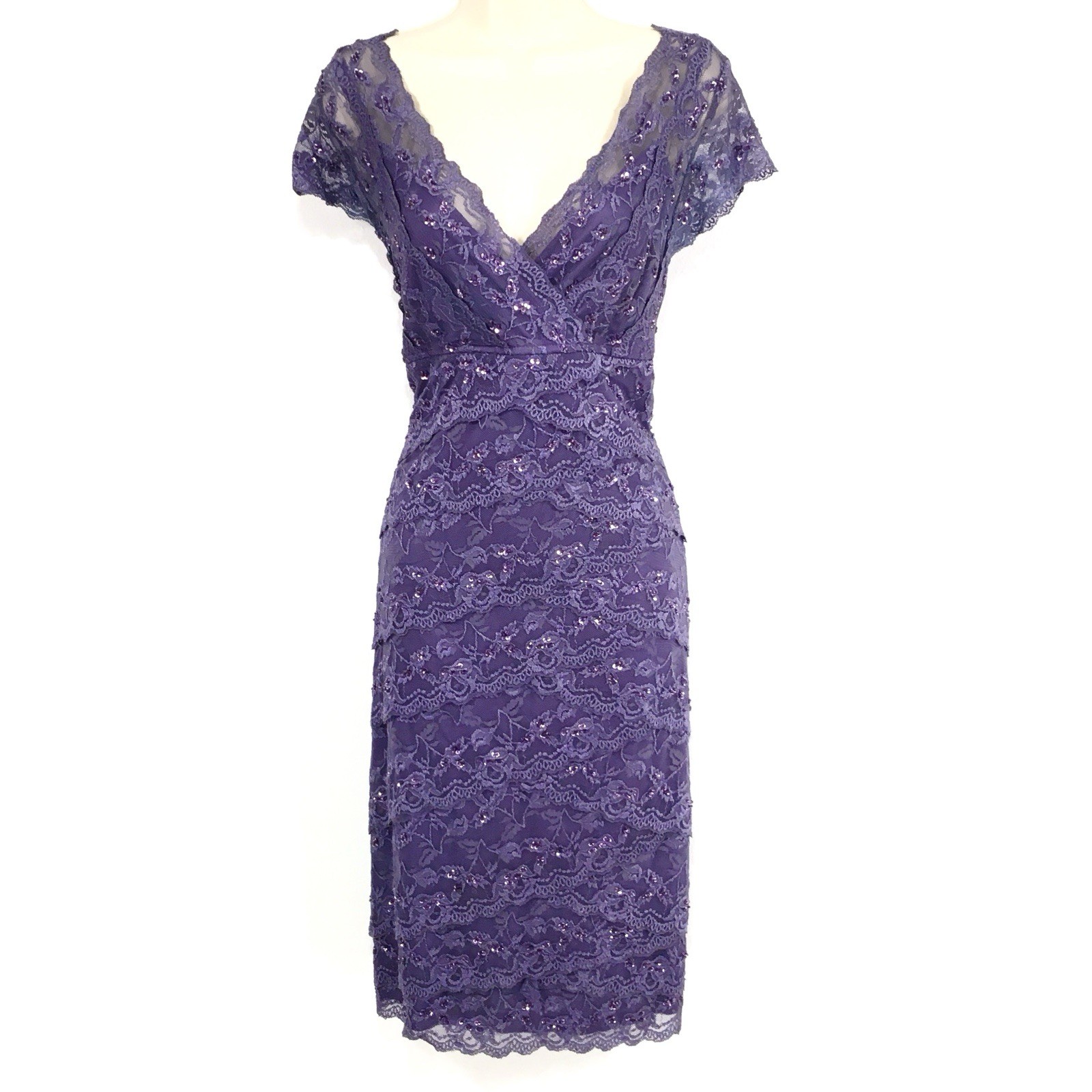 Marina Tiered Lace Dress Sz 14 Stretchy Beads & Sequins Fairy Whimsy Romantic