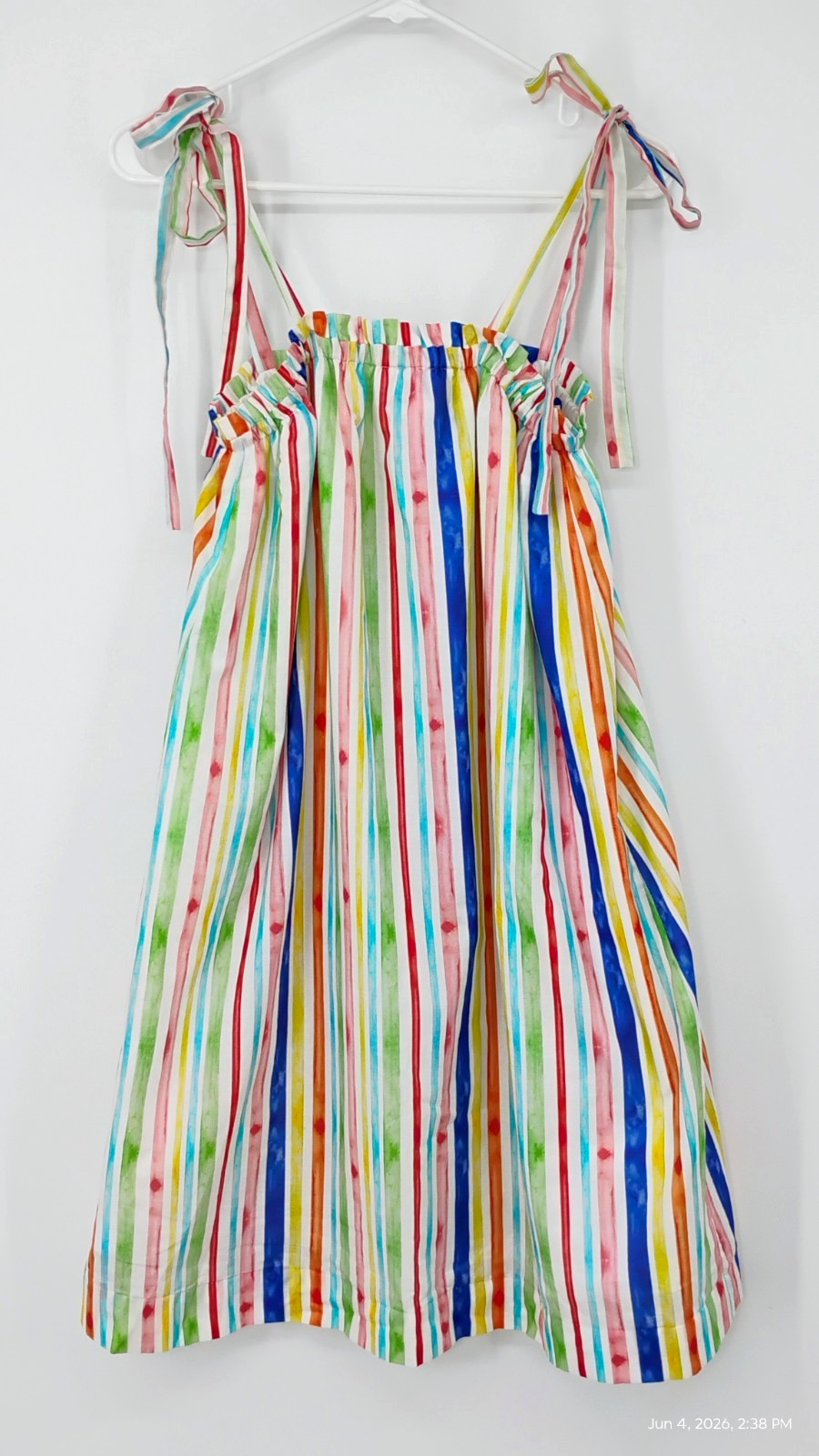NEW $180 Brooke Wright Rainbow Stripe Dress 100% Cotton Spaghetti Straps Lined M