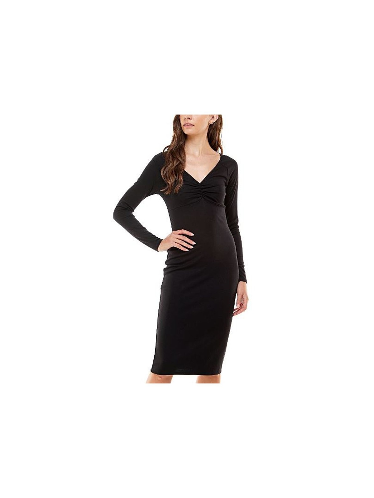 PLANET GOLD Womens Black Long Sleeve Knee Length Sheath Dress Juniors S