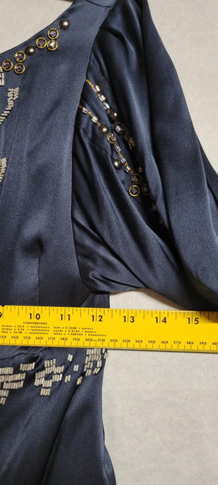 Navy W Beaded trim And Button Back Ls Nanette Lepore Short Silk Dress Size 0